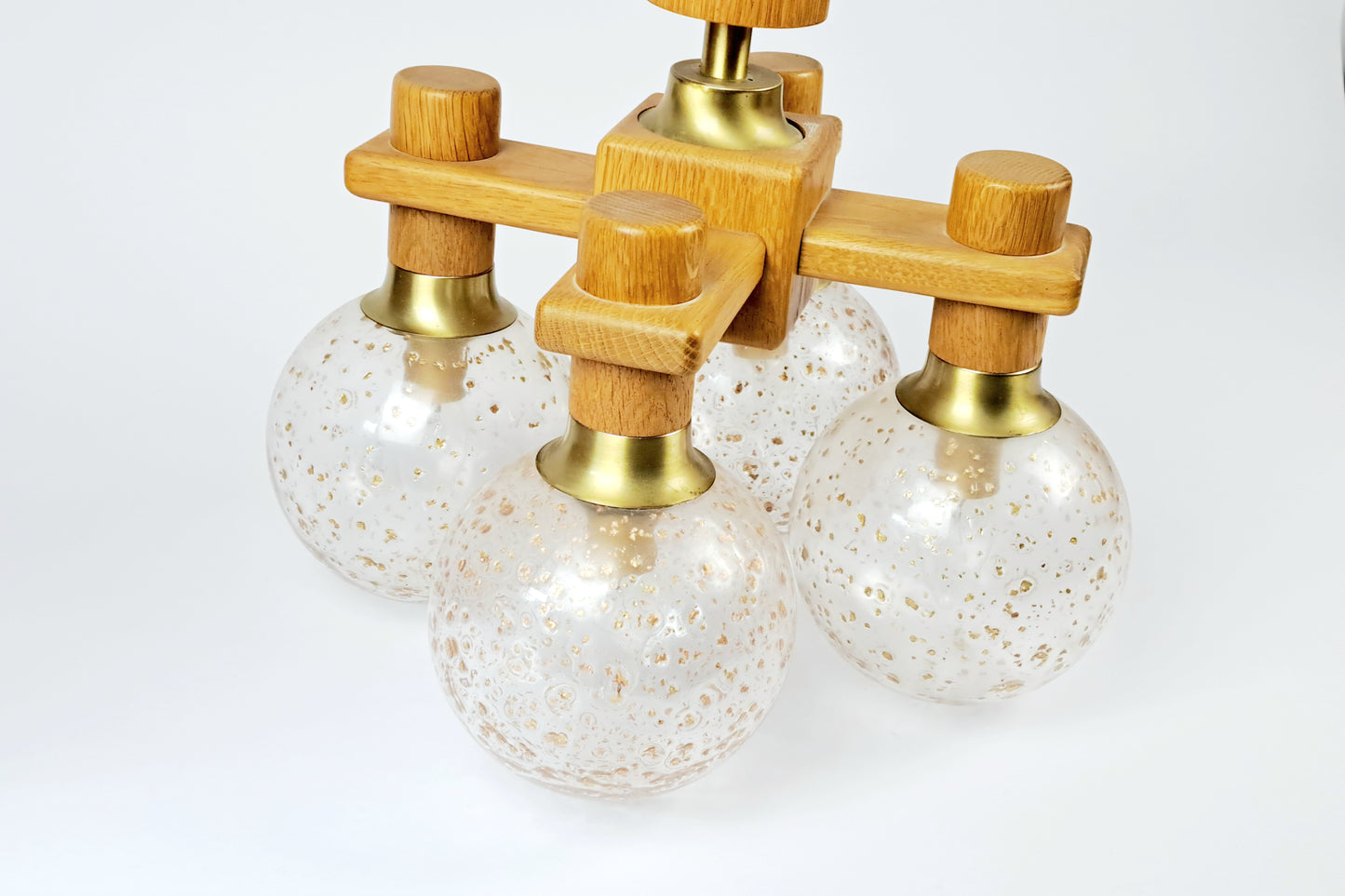 Teak Deckenleuchte Lampe Leuchte Vintage Mid Century Glaskugel gold