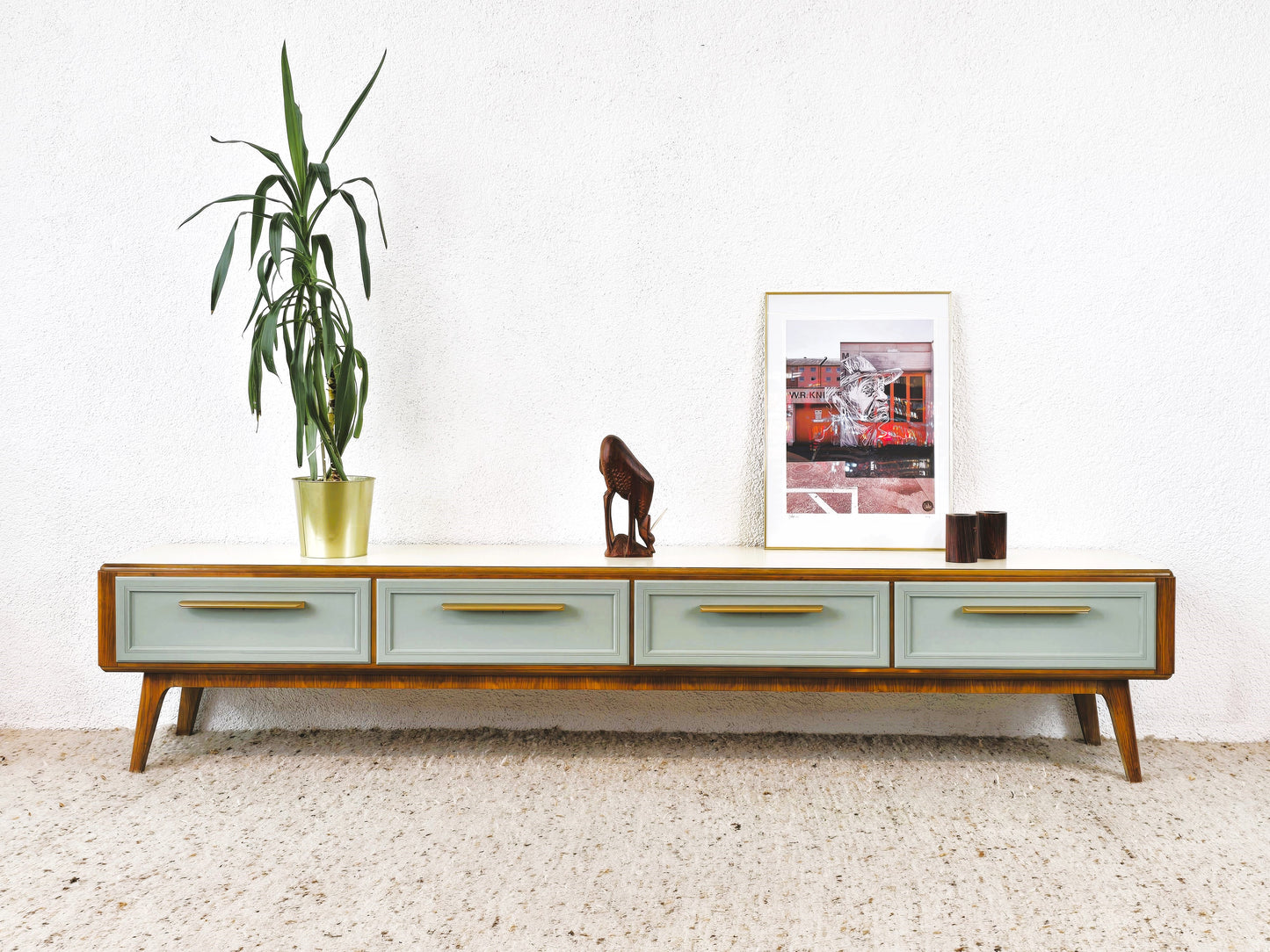 MID CENTURY LOWBOARD Tv Sideboard Nuss Holz vintage Kommode Schubladen