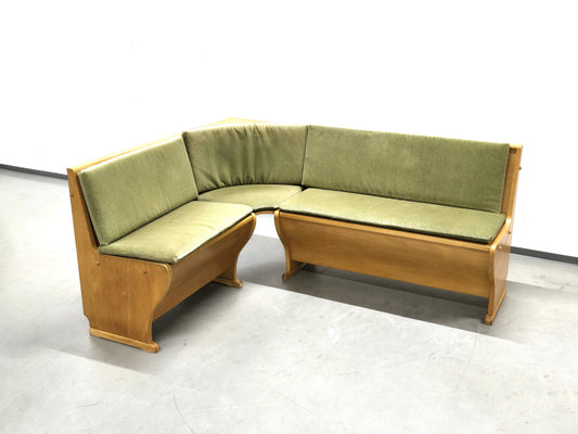 VINTAGE ECKBANK holz grün polster esstisch bank stuhl esszimmer ddr mid century retro