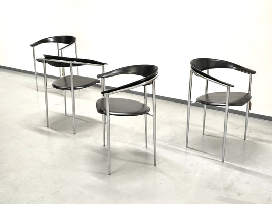 ARRBEN ITALY STUHL 1von4 chrom designer postmodern leder schwarz vintage