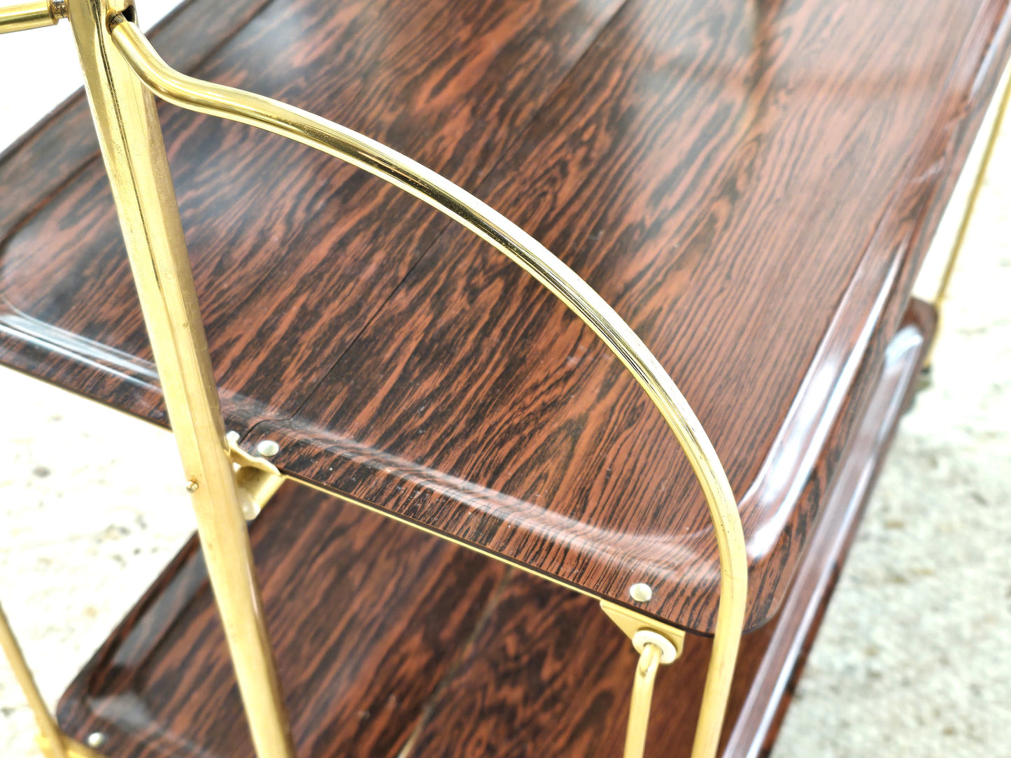 GERINOL SERVIERWAGEN tee wagen bar gold parisander dinett couchtisch beistelltisch klappbar