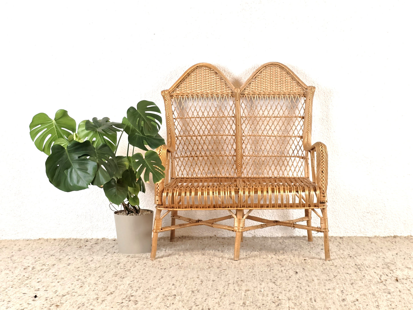1960ER RATTAN SITZBANK sofa sessel vintage stuhl sitzbank esszimmer couch boho designer