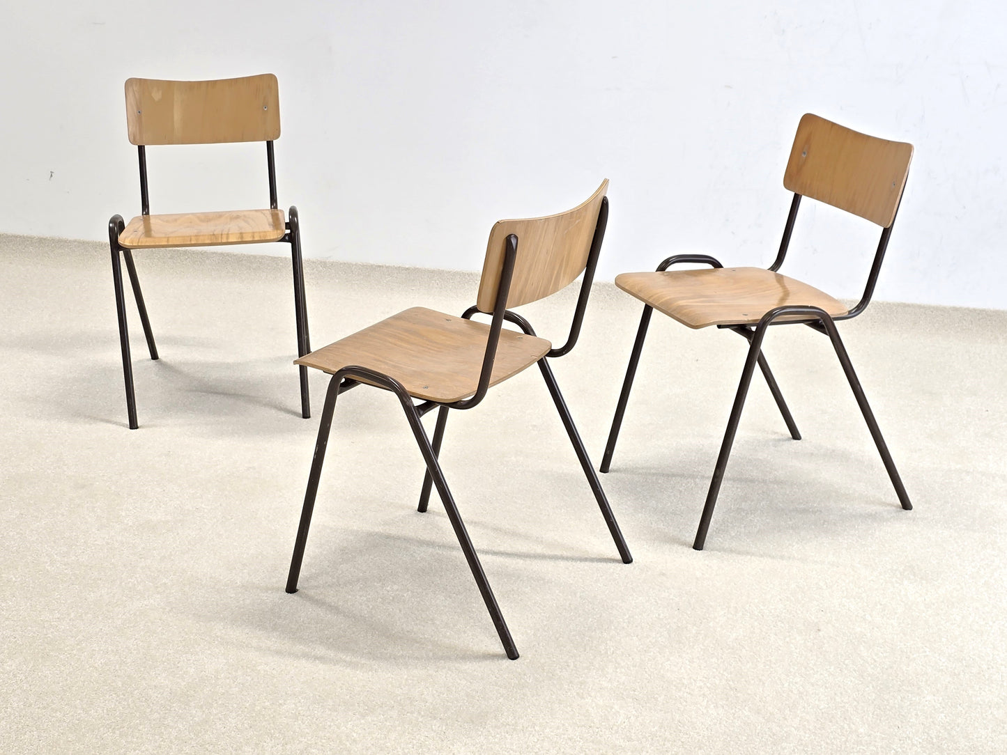 3ER SET INDUSTRIAL STUHL stühle stapelbar küche esszimmer esstisch holz metall