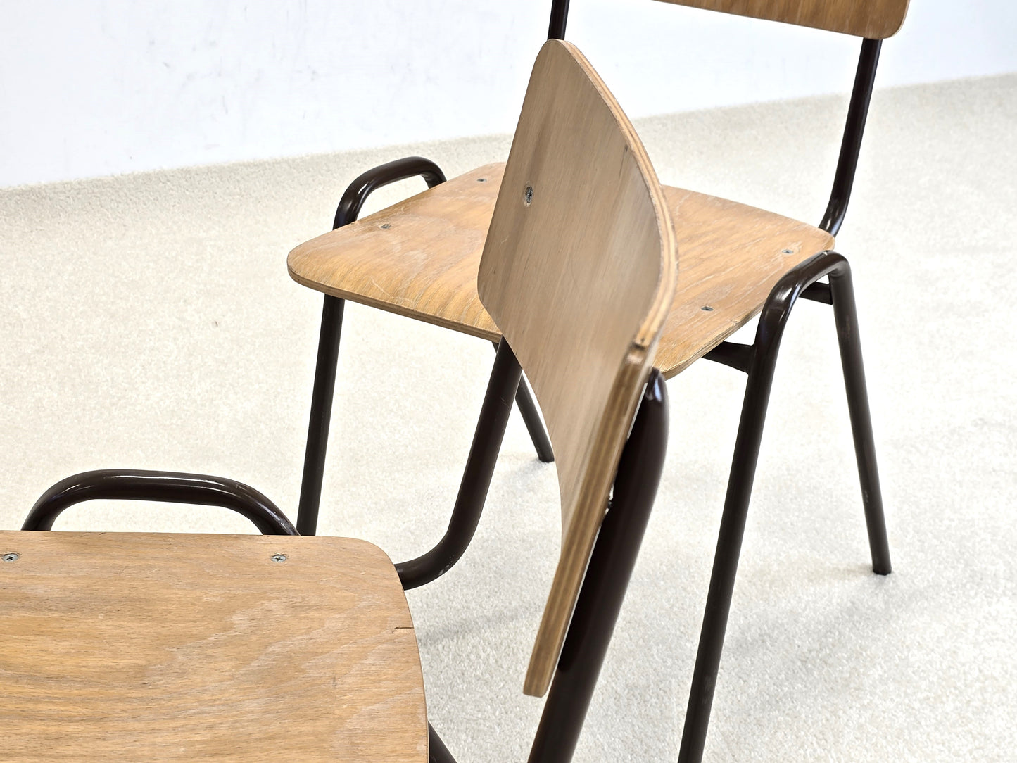 3ER SET INDUSTRIAL STUHL stühle stapelbar küche esszimmer esstisch holz metall