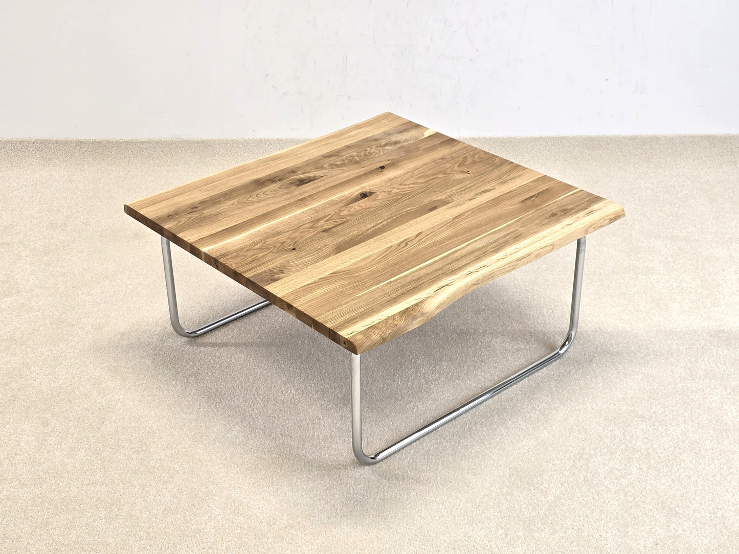 MASSIVHOLZ EICHE COUCHTISCH chrom waldkante tisch holz wohnzimmer chrom