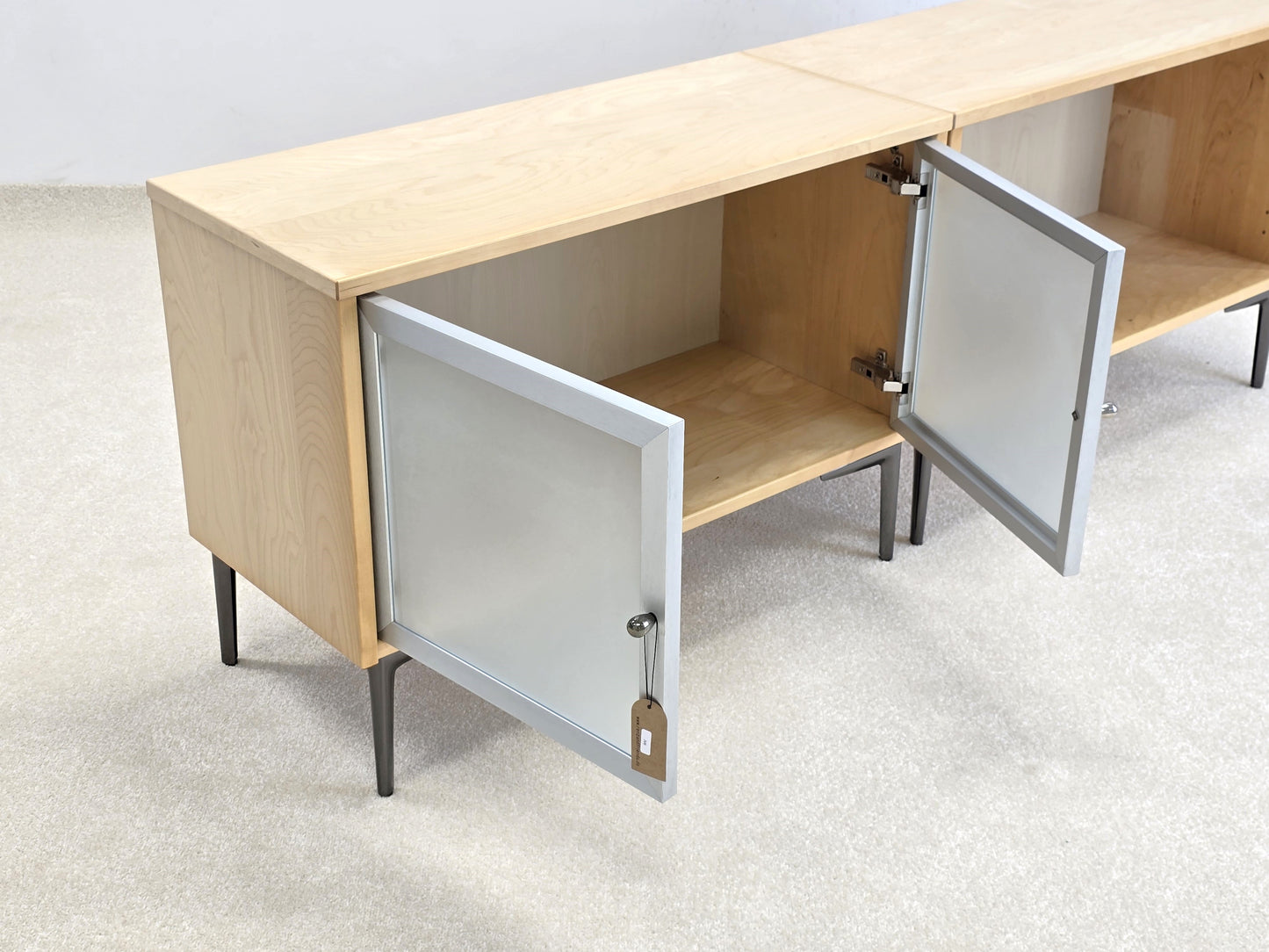 2 TEILIGES SIDEBOARD tv low board kommode holz vintage ahorn metall silber
