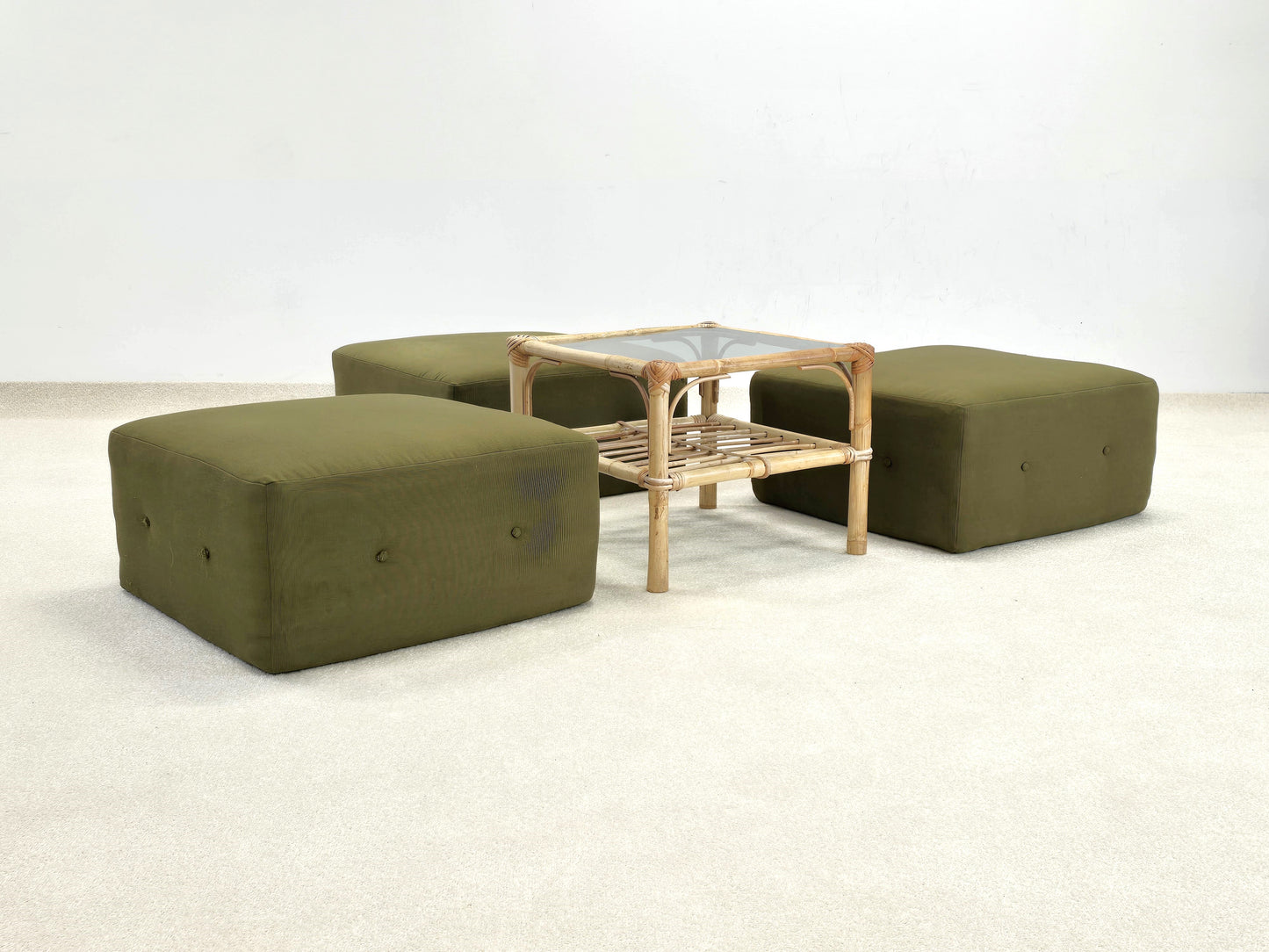 VINTAGE HOCKER pouf sitzkissen grün sitzgruppe sessel sofa boden couchtisch