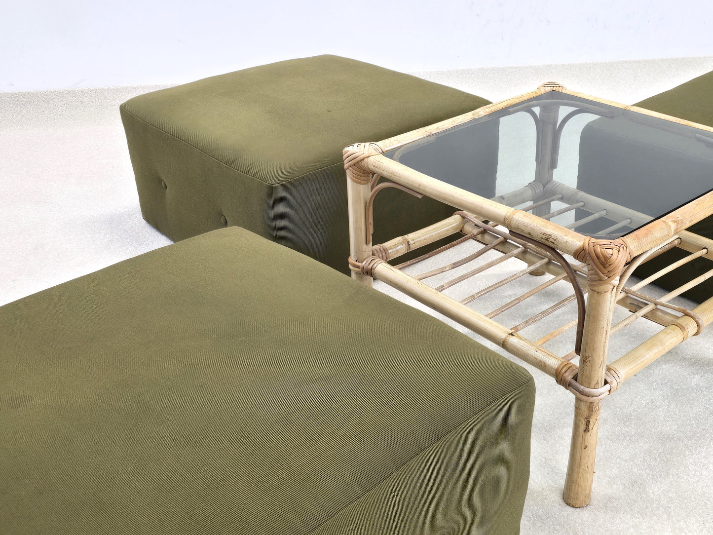 VINTAGE HOCKER pouf sitzkissen grün sitzgruppe sessel sofa boden couchtisch