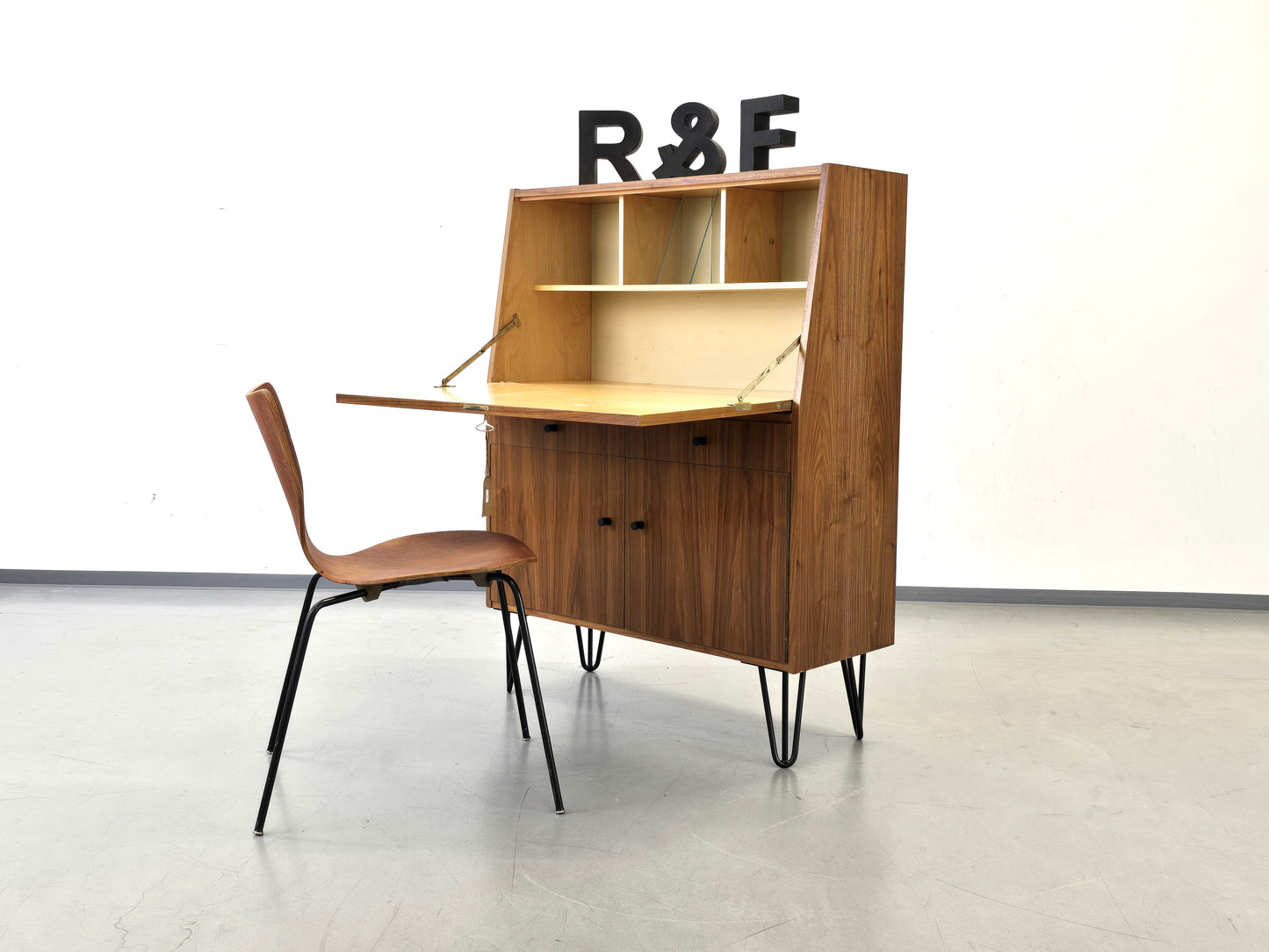 VINTAGE SEKRETÄR kommode schreibtisch holz nussbaum 60s retro midcentury
