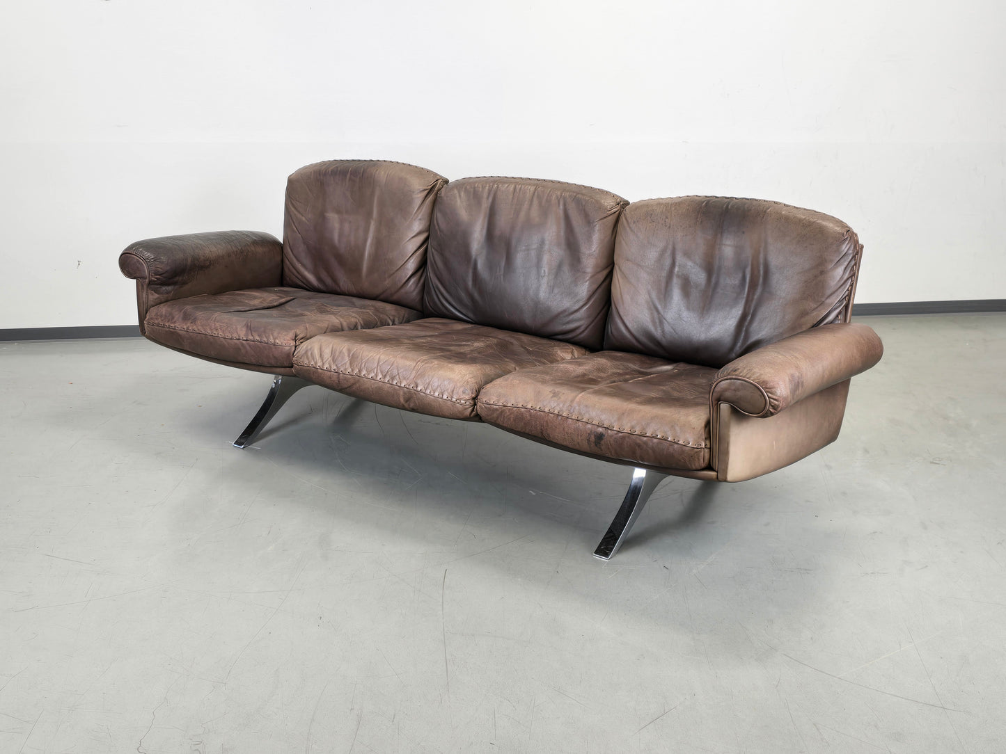 DE SEDE SOFA couch garnitur ds31 leder metall chrom tv sessel relax ds35 braun