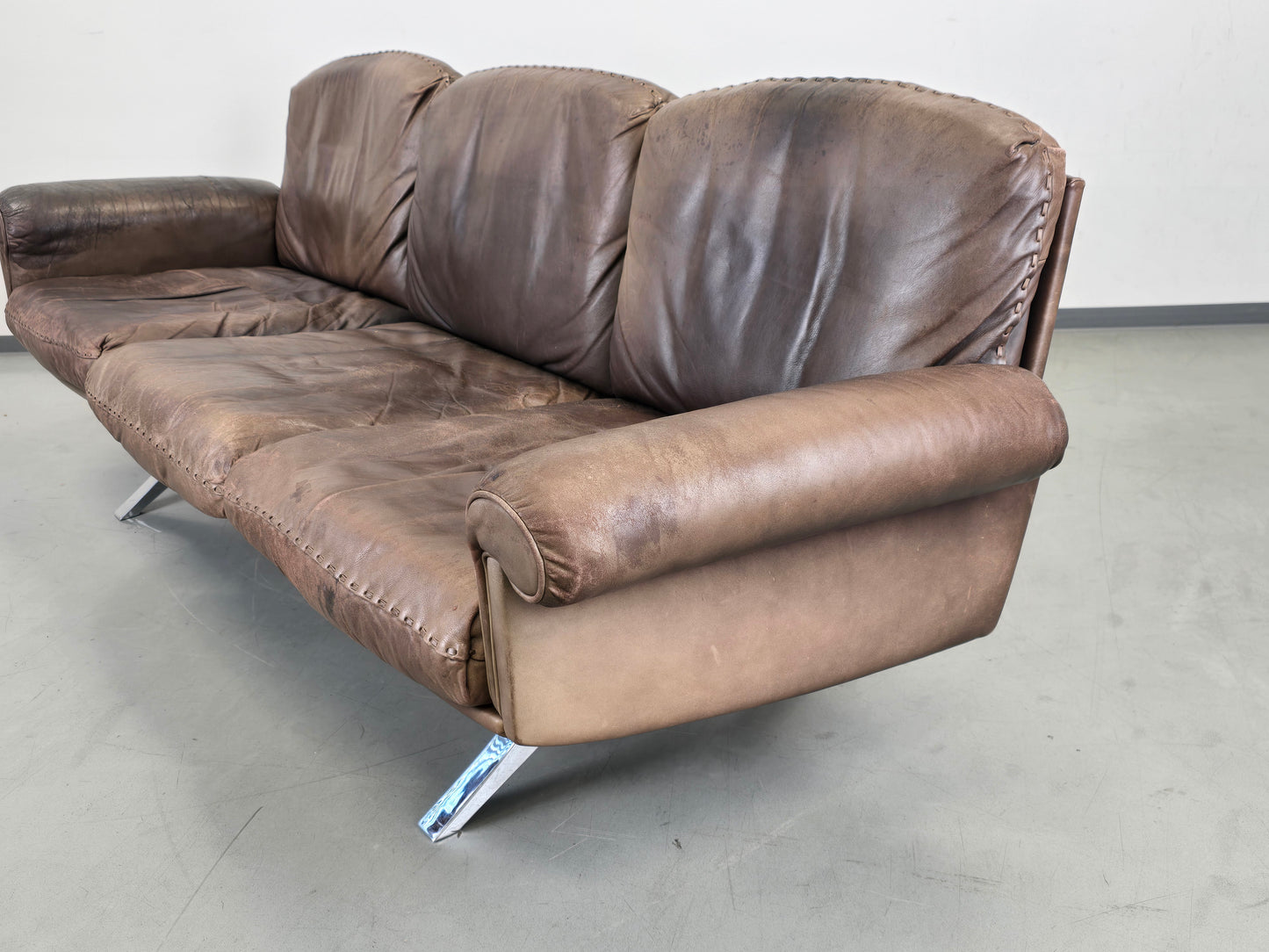 DE SEDE SOFA couch garnitur ds31 leder metall chrom tv sessel relax ds35 braun