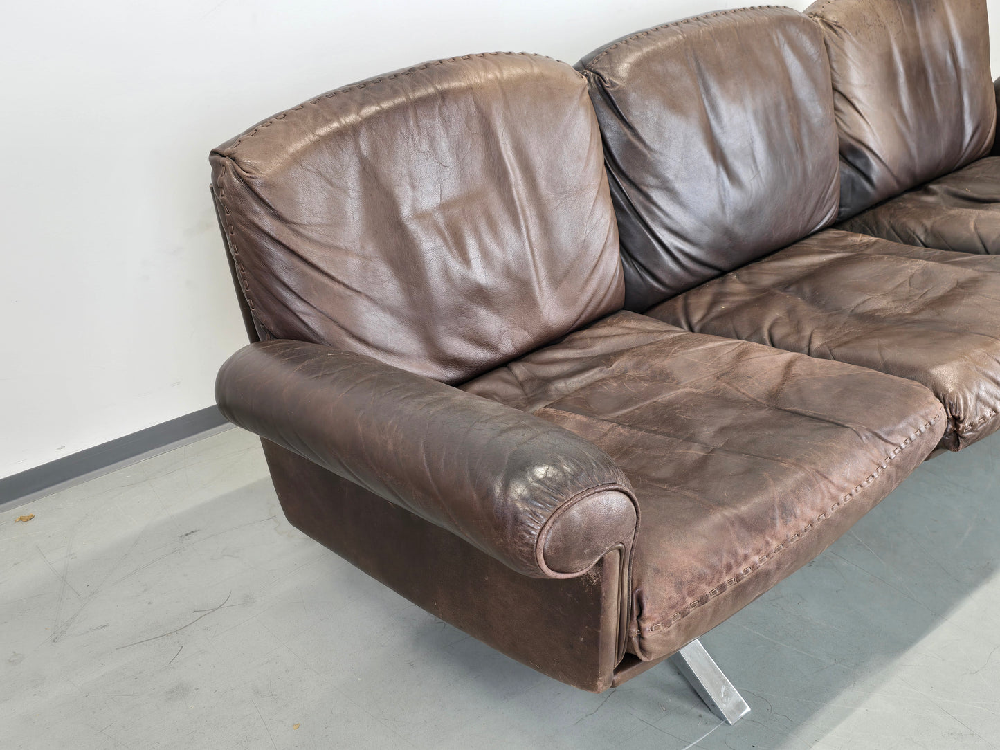 DE SEDE SOFA couch garnitur ds31 leder metall chrom tv sessel relax ds35 braun