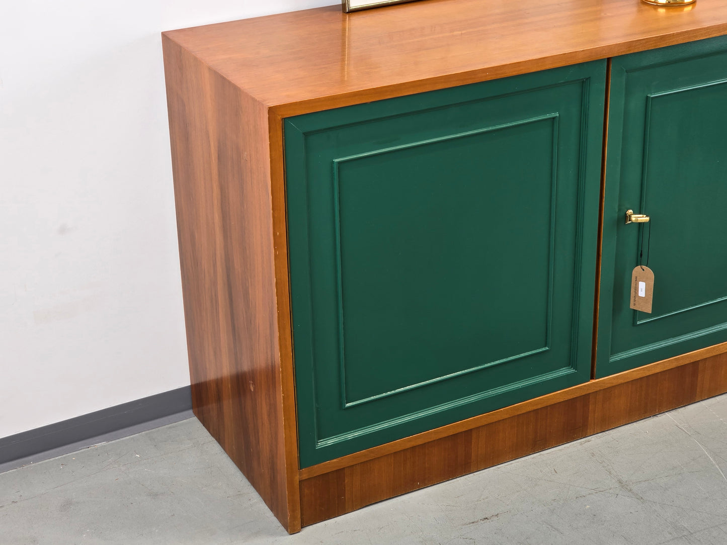 VINTAGE KOMMODE sideboard holz nussbaum tanngrün gold tv möbel wohnzimmer bar