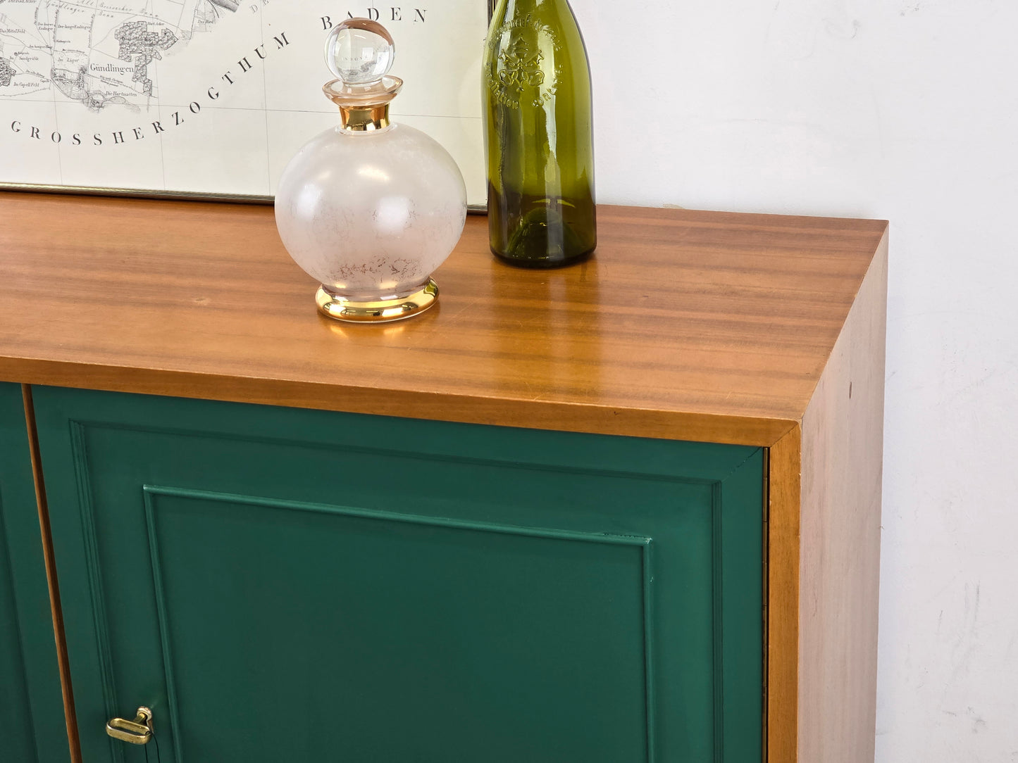VINTAGE KOMMODE sideboard holz nussbaum tanngrün gold tv möbel wohnzimmer bar