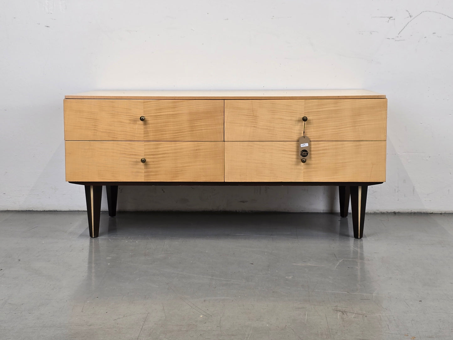 MID CENTURY TV LOWBOARD sideboard kommode holz beige vintage schubladen