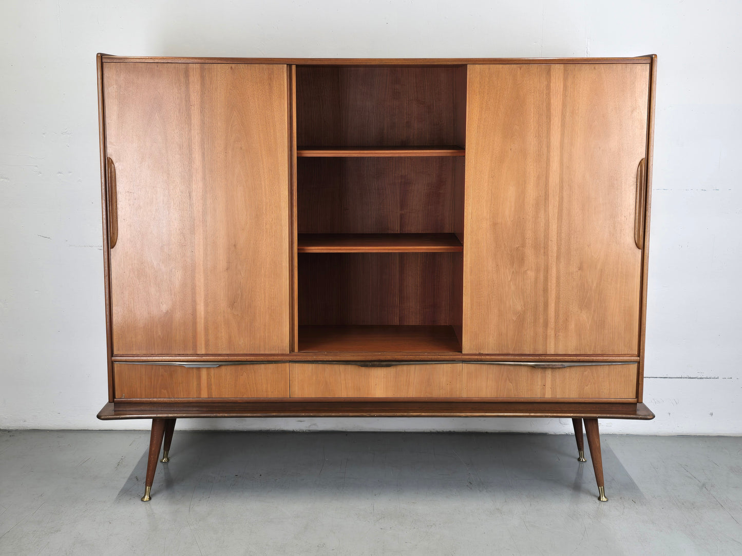 BEHR HIGHBOARD sideboard holz vintage schrank mid century schubladen schiebetüren ebw erwin behr wendlingen