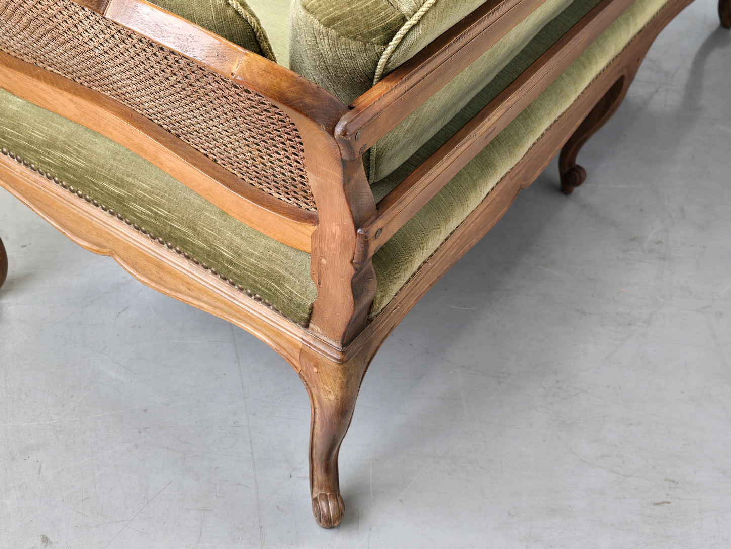 VINTAGE SITZBANK sofa bank couch antik wiener geflecht grün holz louis XV
