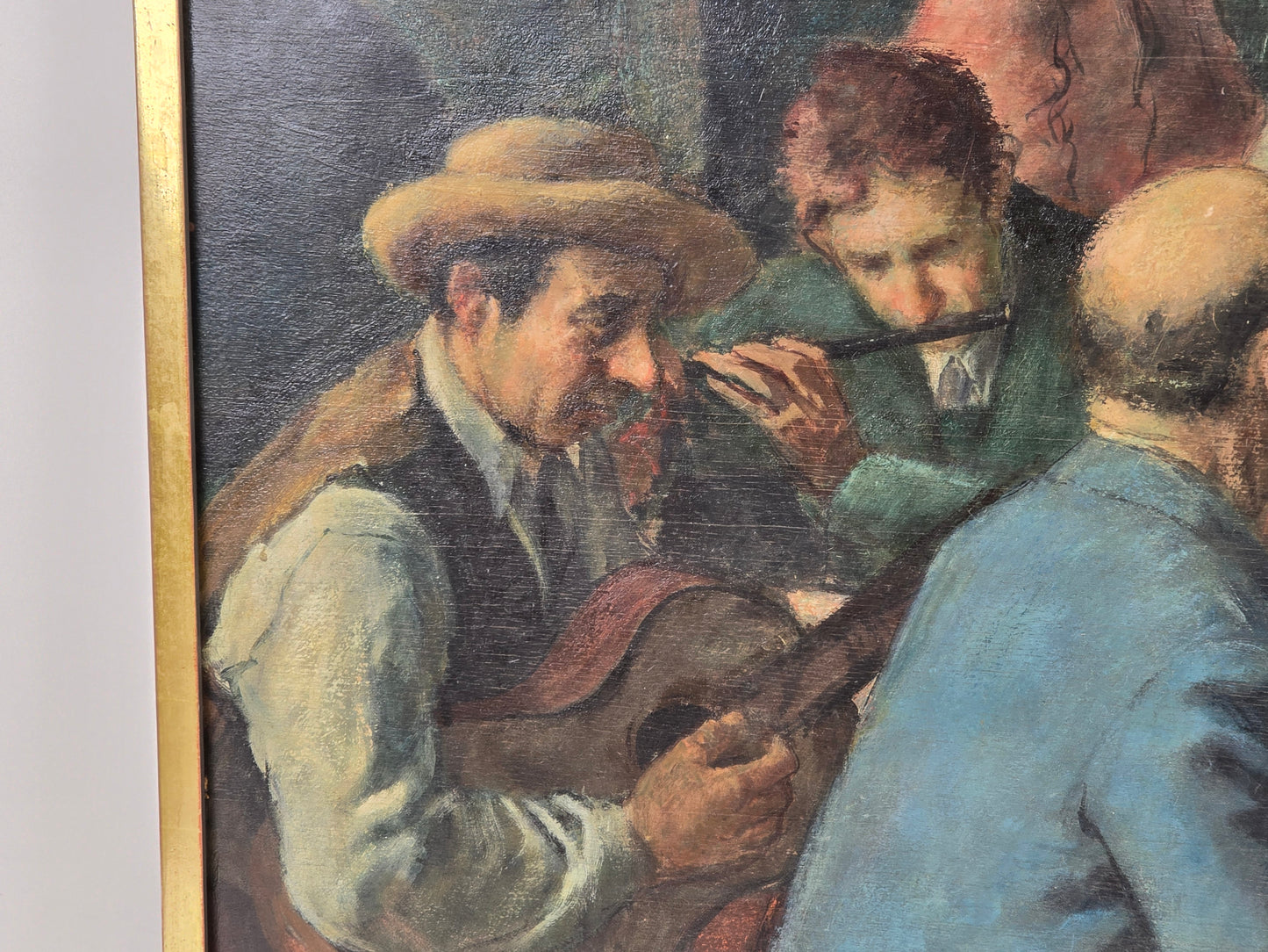 VINTAGE ÖLGEMÄLDE vintage bild gemälde Serenata Rustica gerahmt rahmen gold