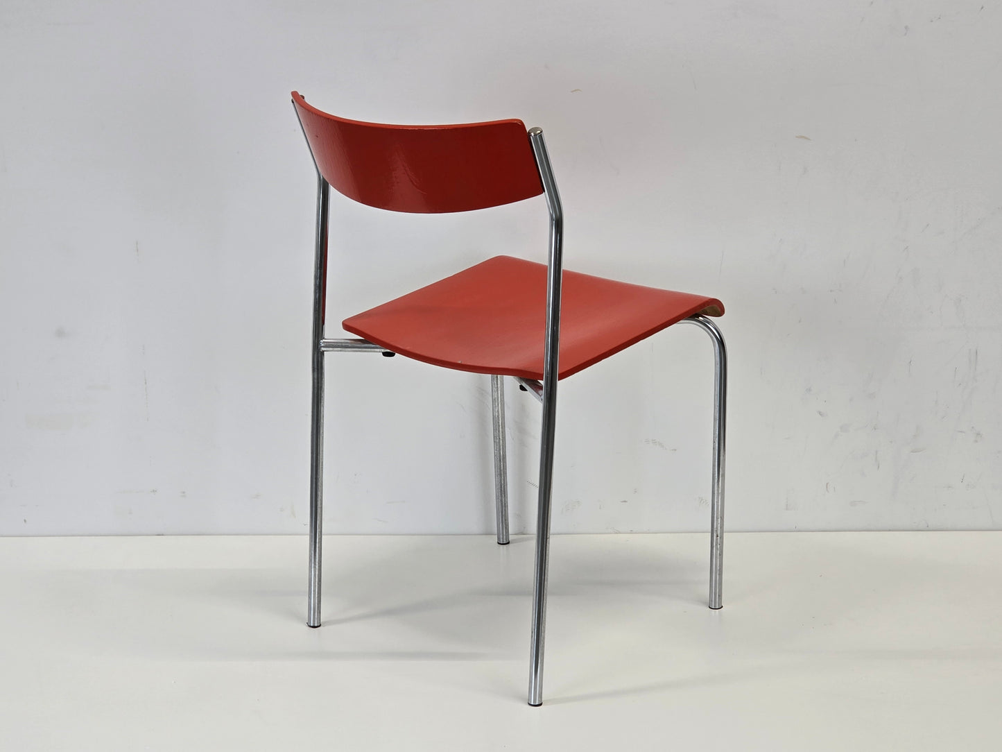 VINTAGE STUHL Rot Stapelstuhl Chrom 70er Jahre Design Küchenstuhl Loft Bauhaus