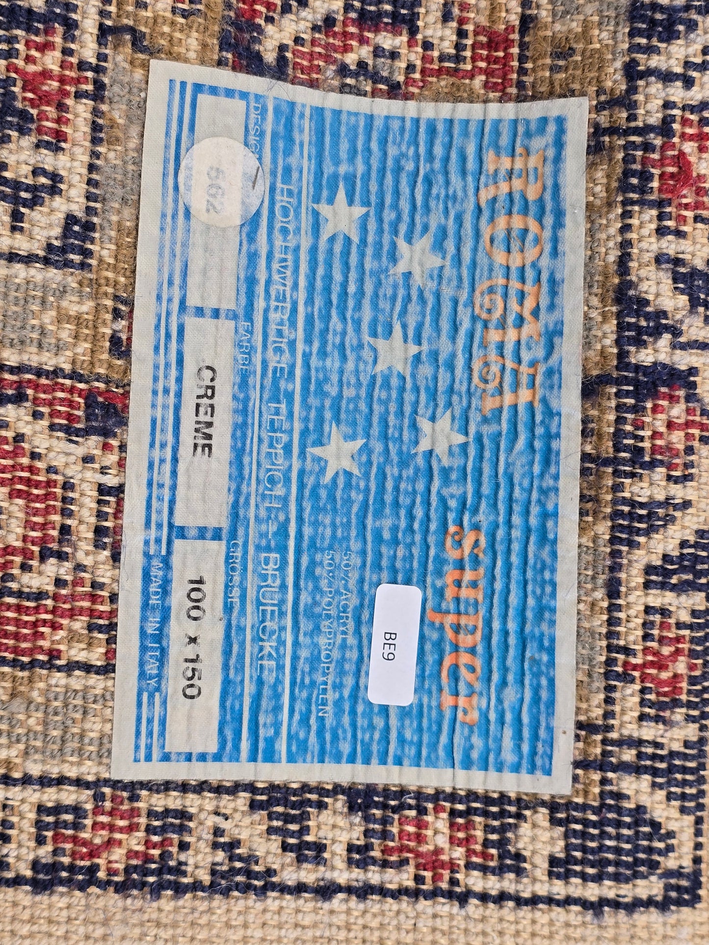 VINTAGE TEPPICH Orient-Stil Brücke 100x150 Creme Rot Blau Retro Boho