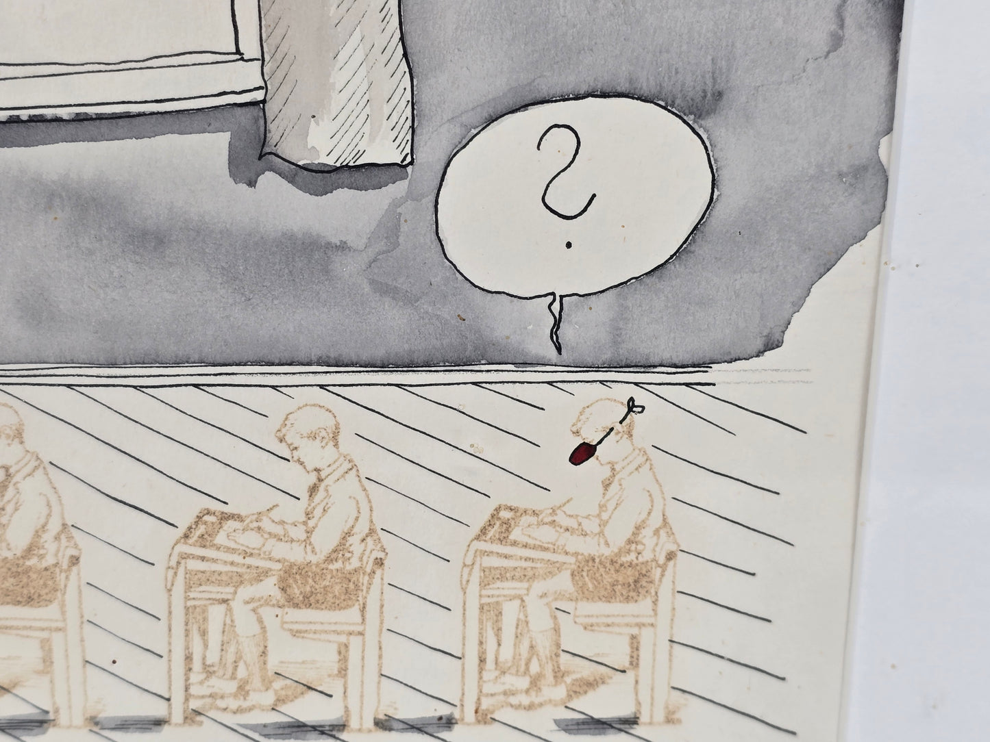 PAPAN MANFRED Original Karikatur 1985 Zeichnung signiert Schule Kunst Satire