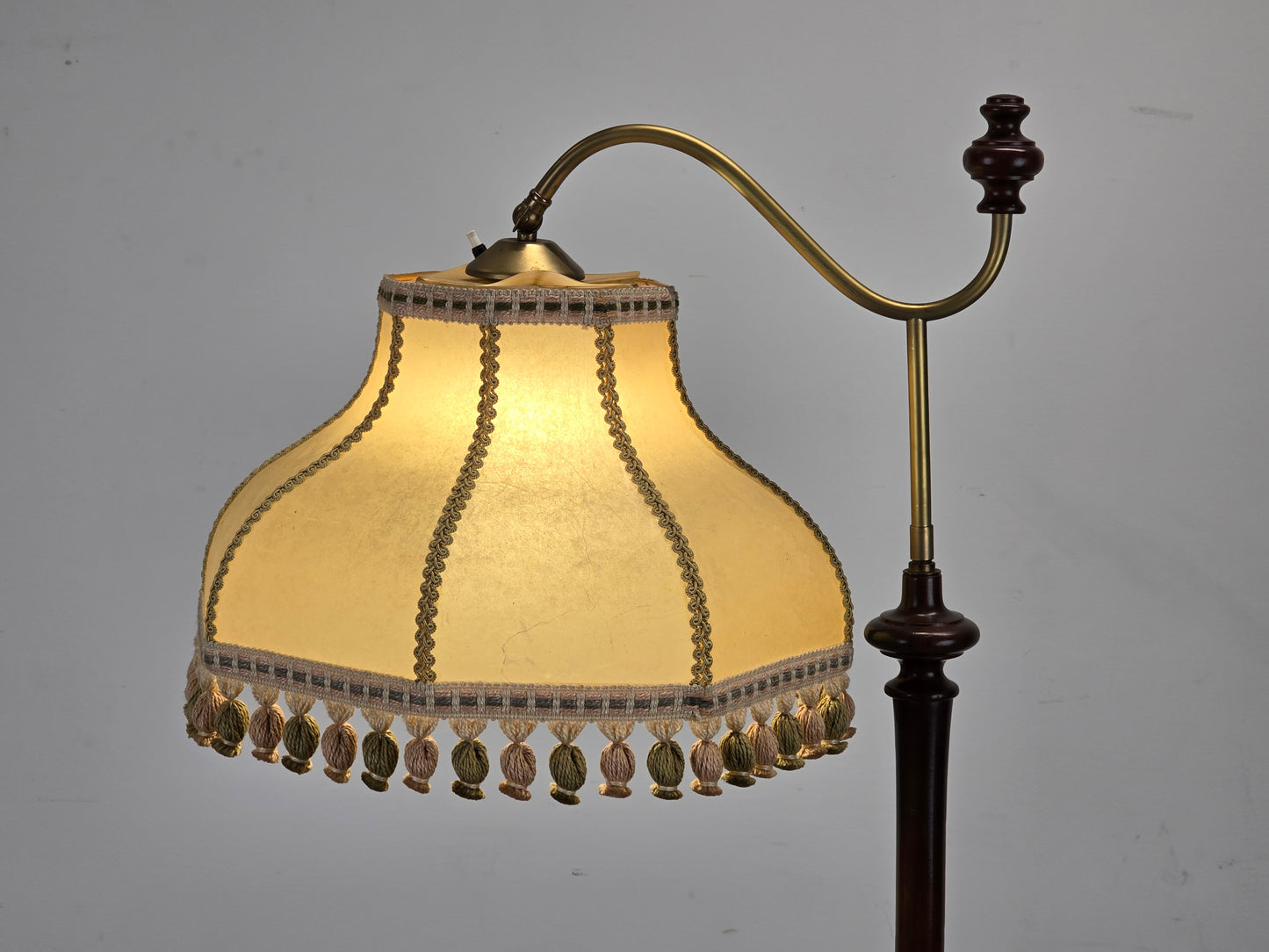 STEHLAMPE VINTAGE Holz Messing Stehleuchte Lampe Fransen Schirm Antik Retro