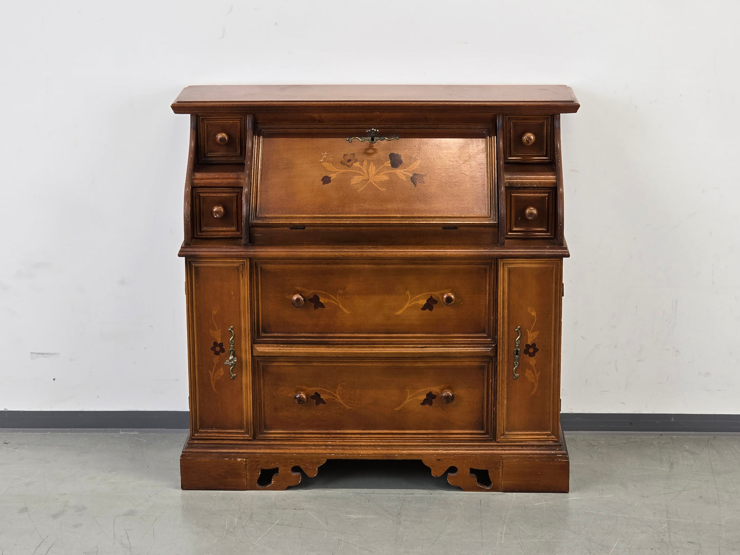 VINTAGE SEKRETÄR Schreibschrank Kommode Intarsien Antik-Stil Massivholz 60er