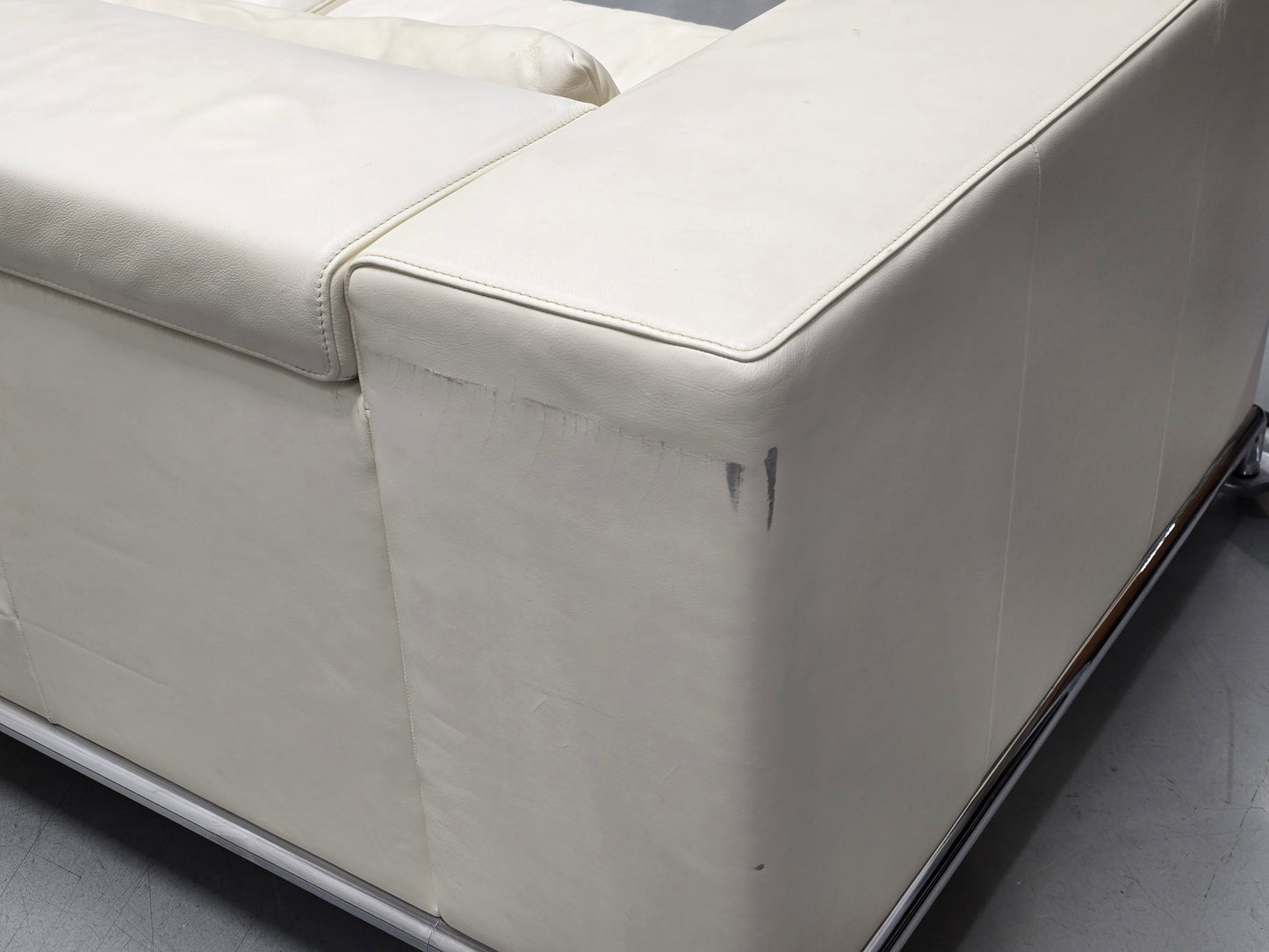 DE SEDE DS-7 Ledersofa Weiß Chrom Designer Couch Schweiz Vintage Rarität