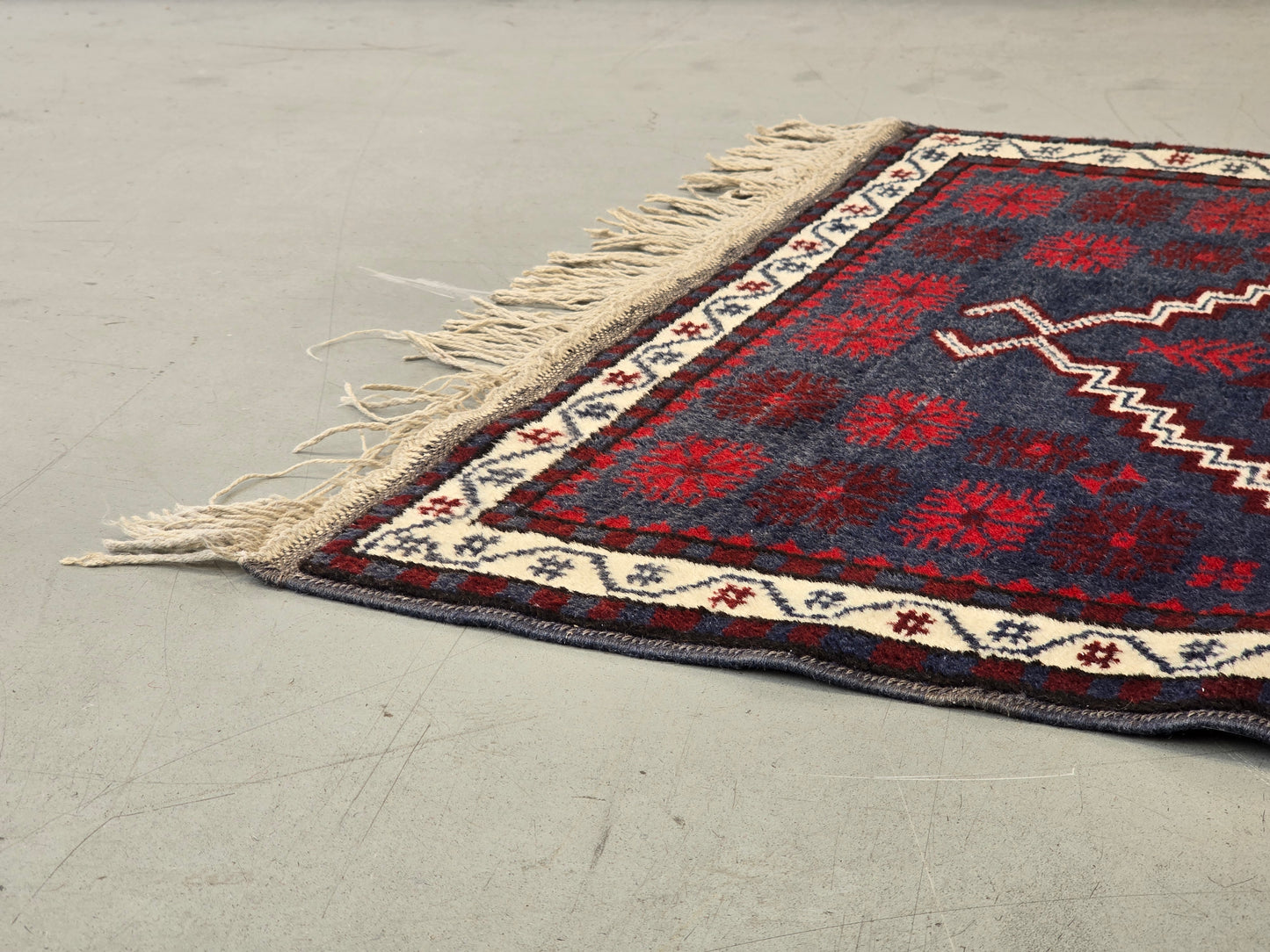 VINTAGE TEPPICH Läufer Wolle 130x79 Türkei Boho Mid Century Rot Blau