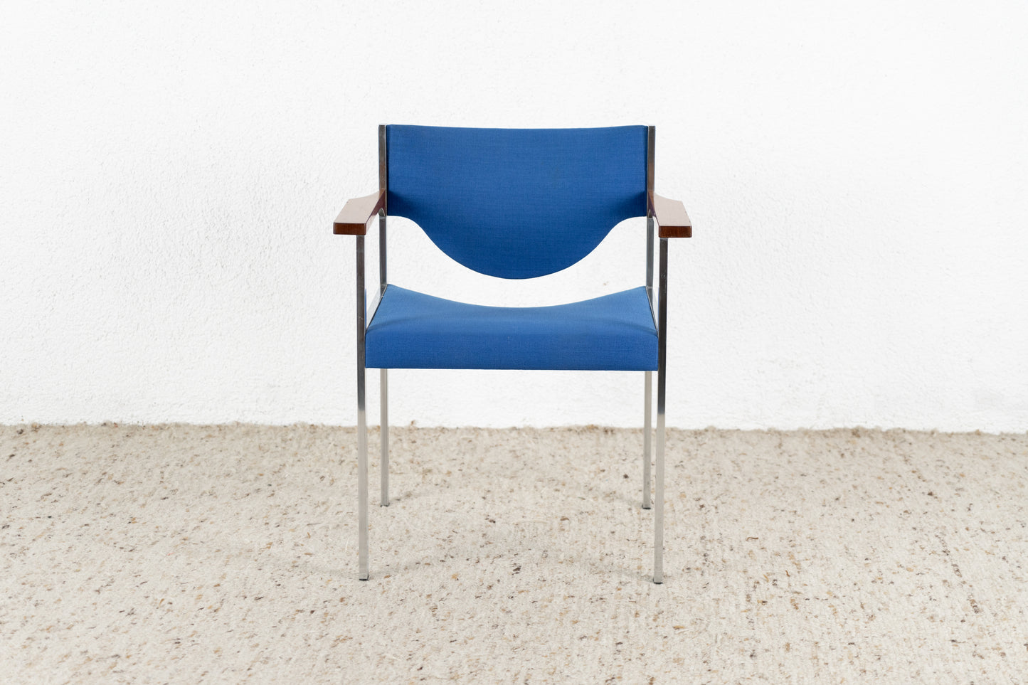 Stuhl Sessel Blau Chrom Vintage Mid Century Armlehnen Teak Sessel
