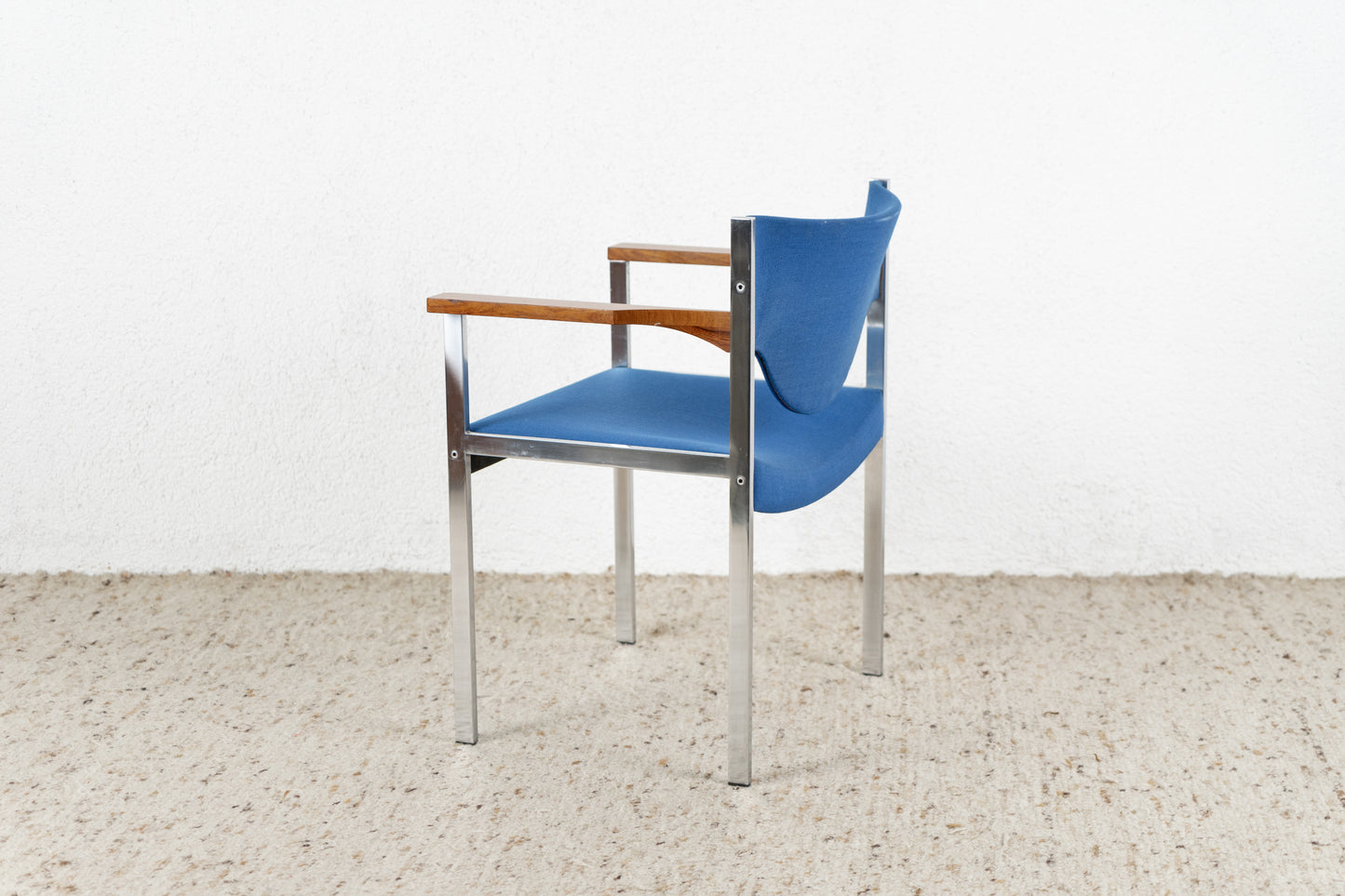 Stuhl Sessel Blau Chrom Vintage Mid Century Armlehnen Teak Sessel