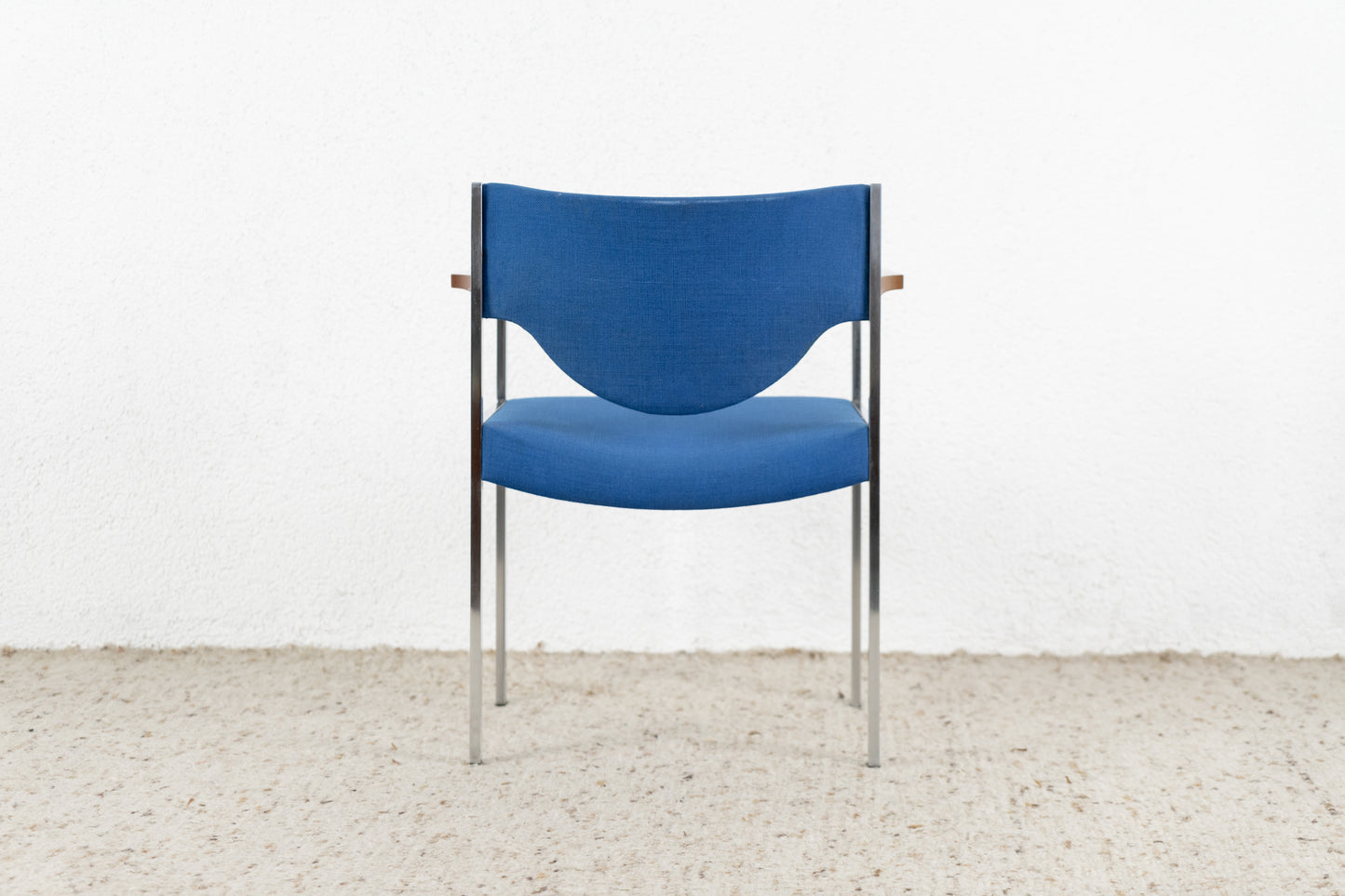 Stuhl Sessel Blau Chrom Vintage Mid Century Armlehnen Teak Sessel