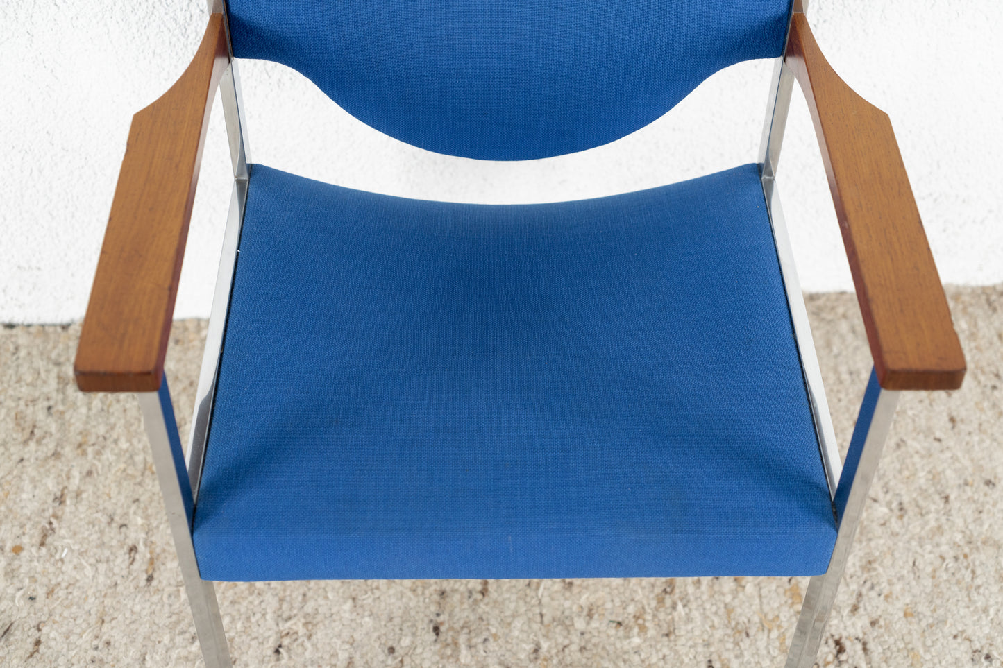Stuhl Sessel Blau Chrom Vintage Mid Century Armlehnen Teak Sessel