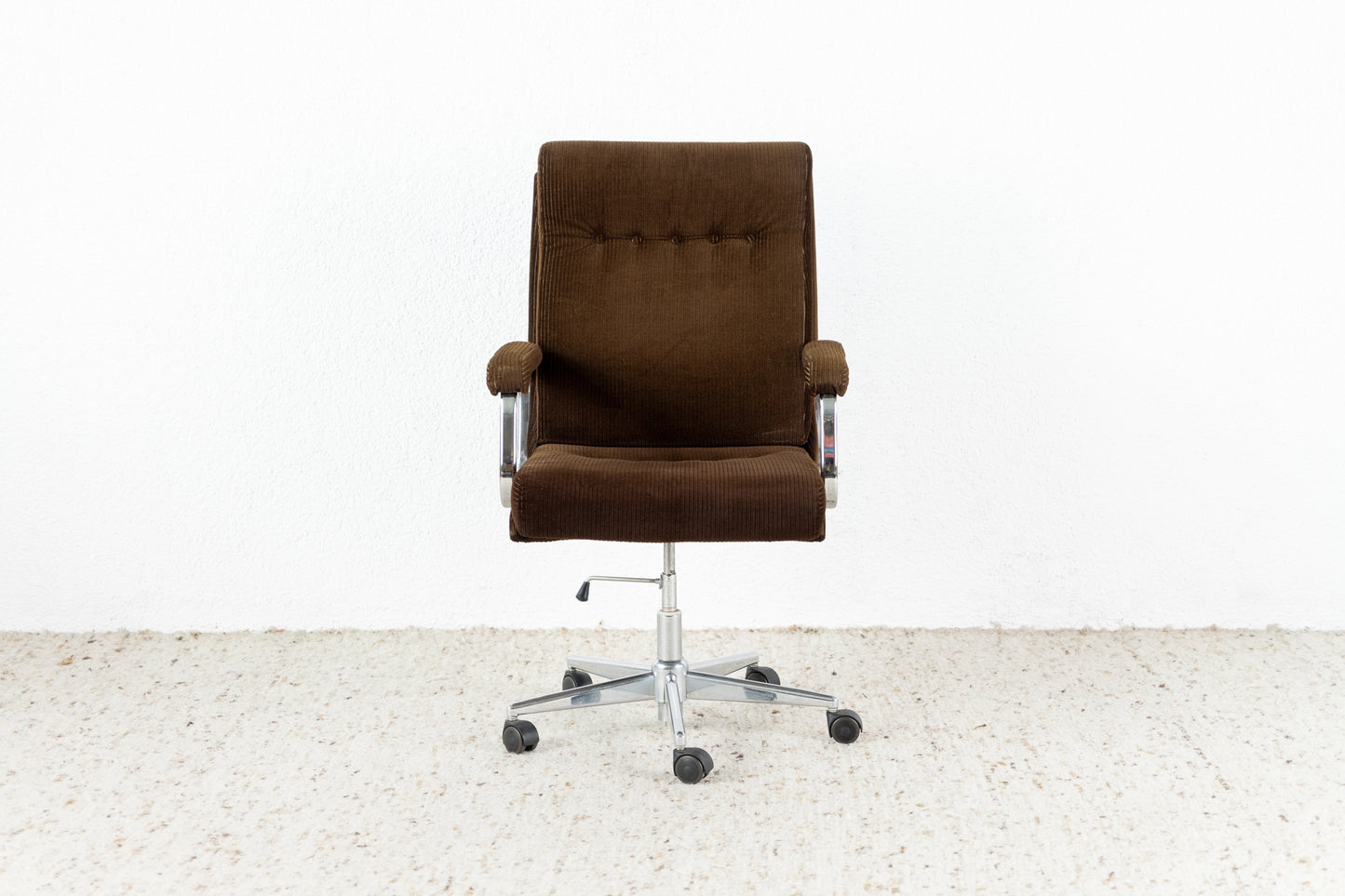 Vintage Schreibstischstuhl Rollen Chrom Cord Braun Stuhl Sessel Büro