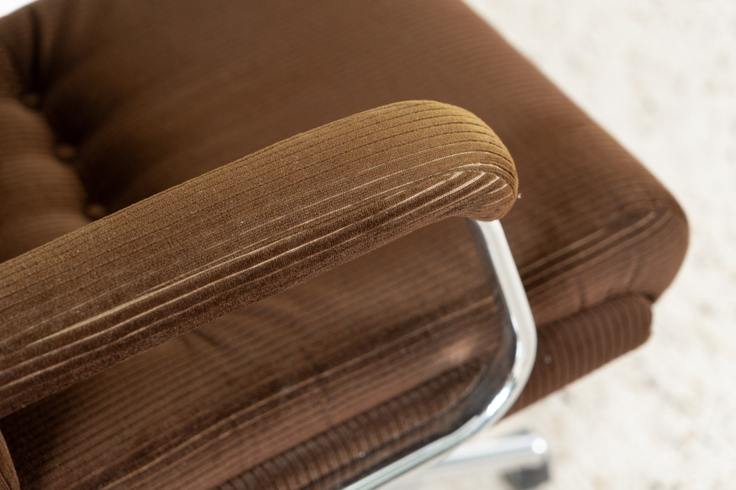 Vintage Schreibstischstuhl Rollen Chrom Cord Braun Stuhl Sessel Büro