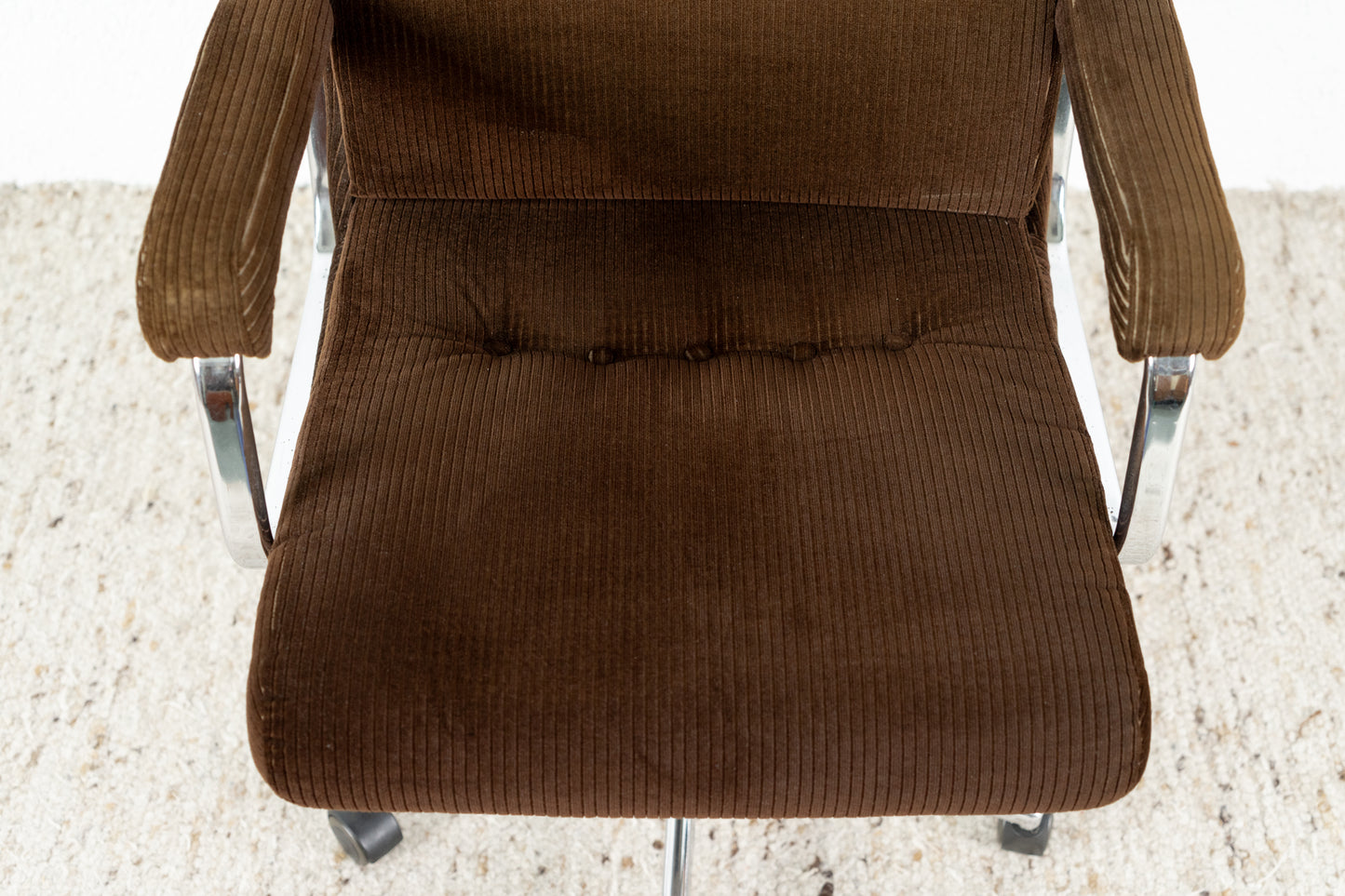 Vintage Schreibstischstuhl Rollen Chrom Cord Braun Stuhl Sessel Büro
