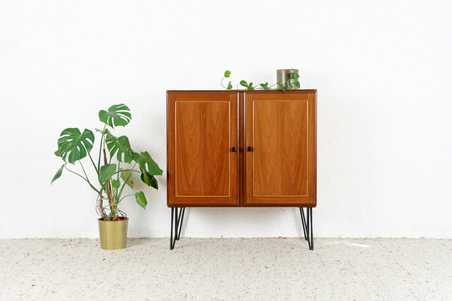 Vintage Kommode Schrank Nuss Holz Orange Stauraum