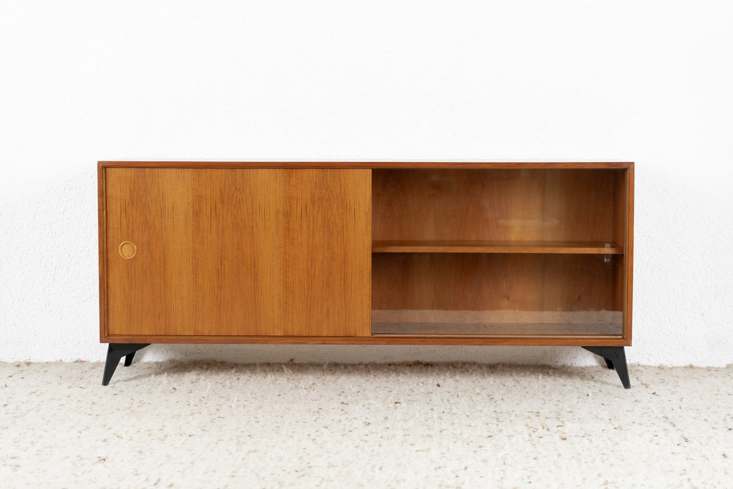 Lothar Wegner Vintage Sideboard Mid Century Holz Nuss Vitrine Schiebetür
