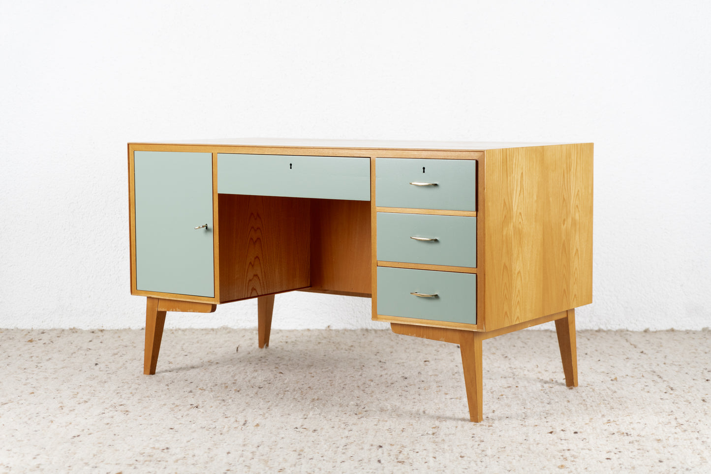 Vintage Schreibtisch Schubladen Stauraum Holz Rüster Bauhaus