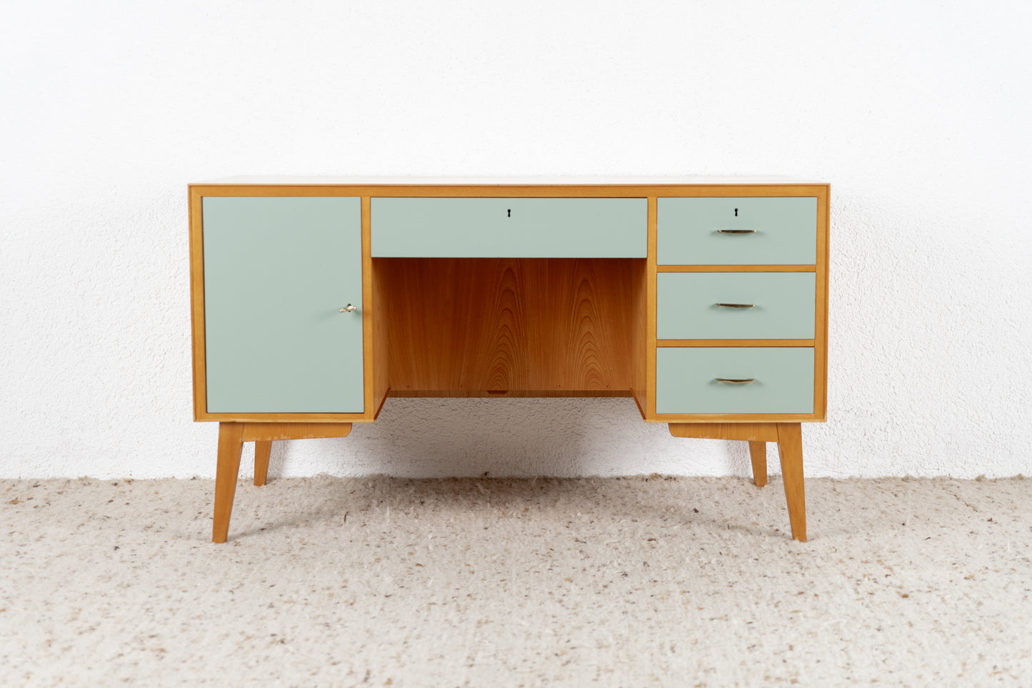 Vintage Schreibtisch Schubladen Stauraum Holz Rüster Bauhaus