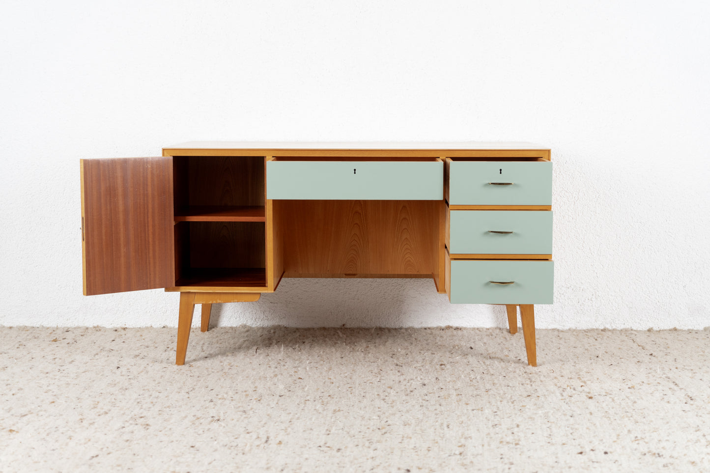 Vintage Schreibtisch Schubladen Stauraum Holz Rüster Bauhaus