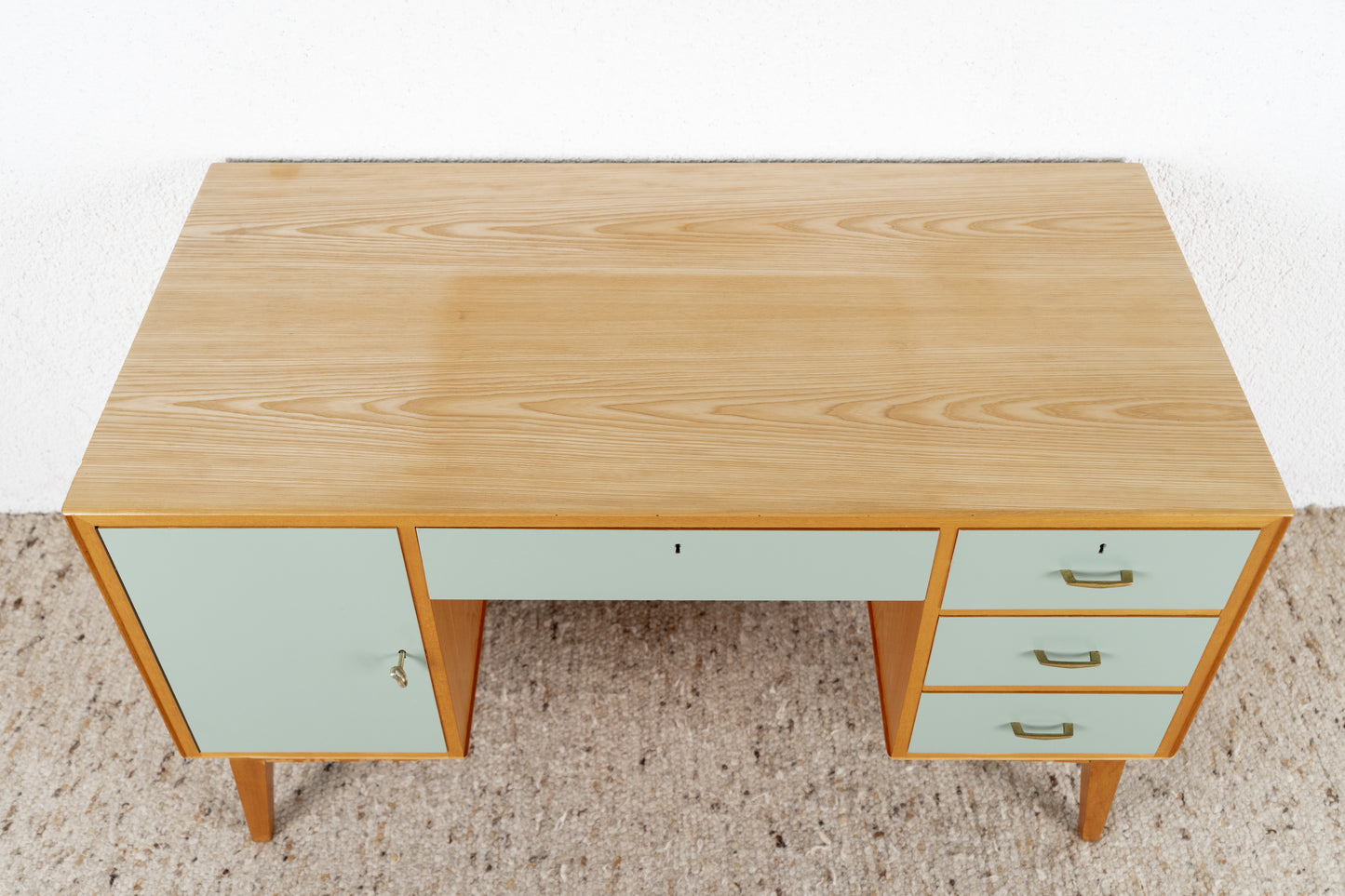 Vintage Schreibtisch Schubladen Stauraum Holz Rüster Bauhaus