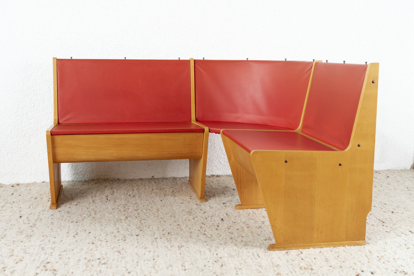 Vintage Eckbank Küchenbank Holz rot Mid century ddr 60s Esstisch Bank Esszimmer