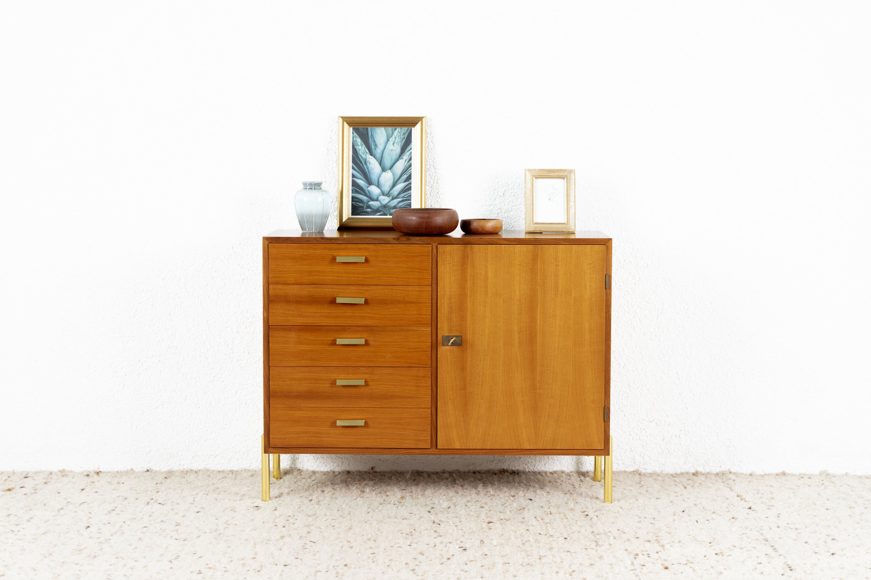 Vintage Kommode Sideboard Mid Century Holz Nuss Gold Schubladen 1960er ...