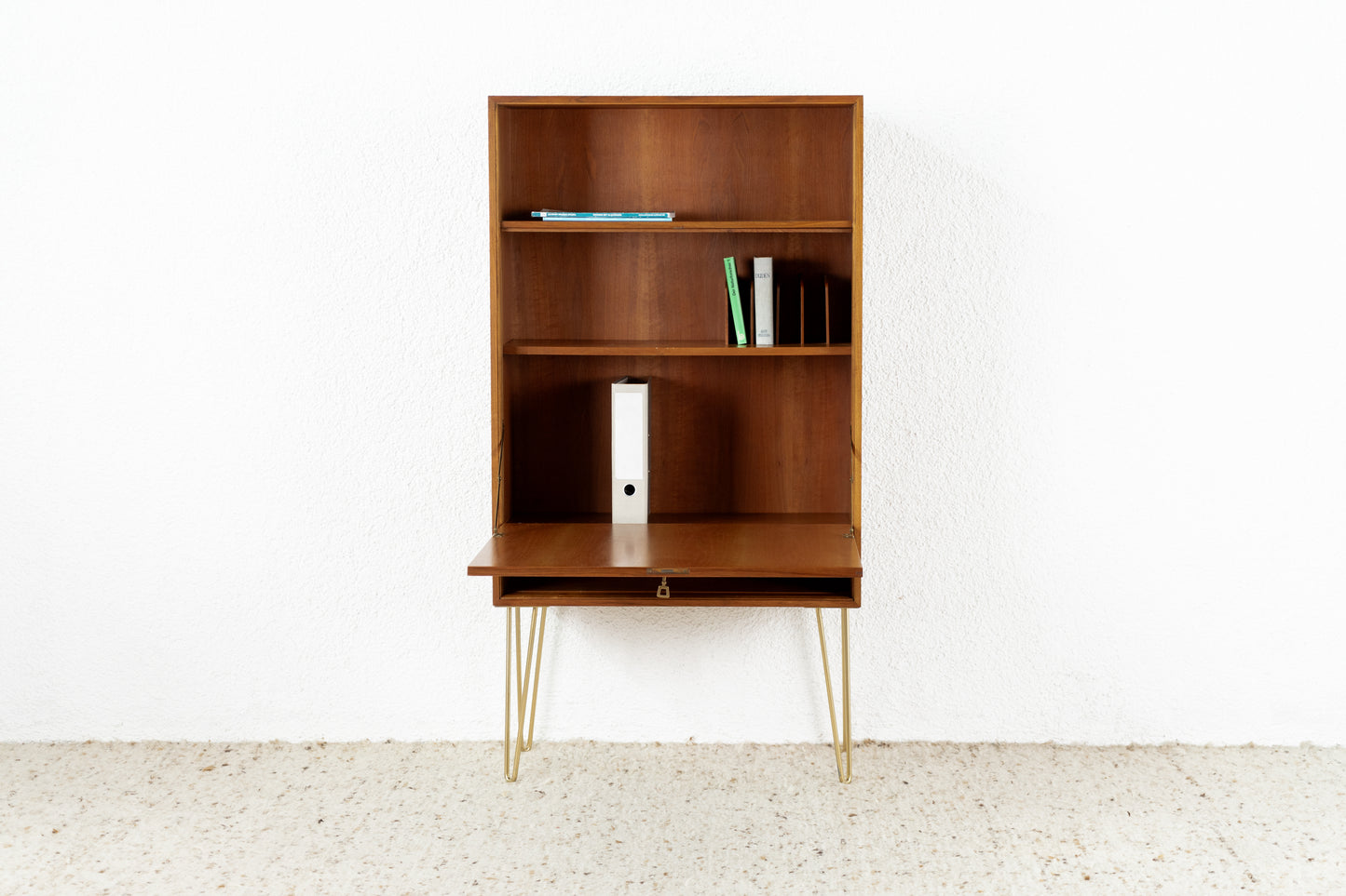 Vintage Kommode Schrank Sekretär Mid Century Holz Nuss Grün