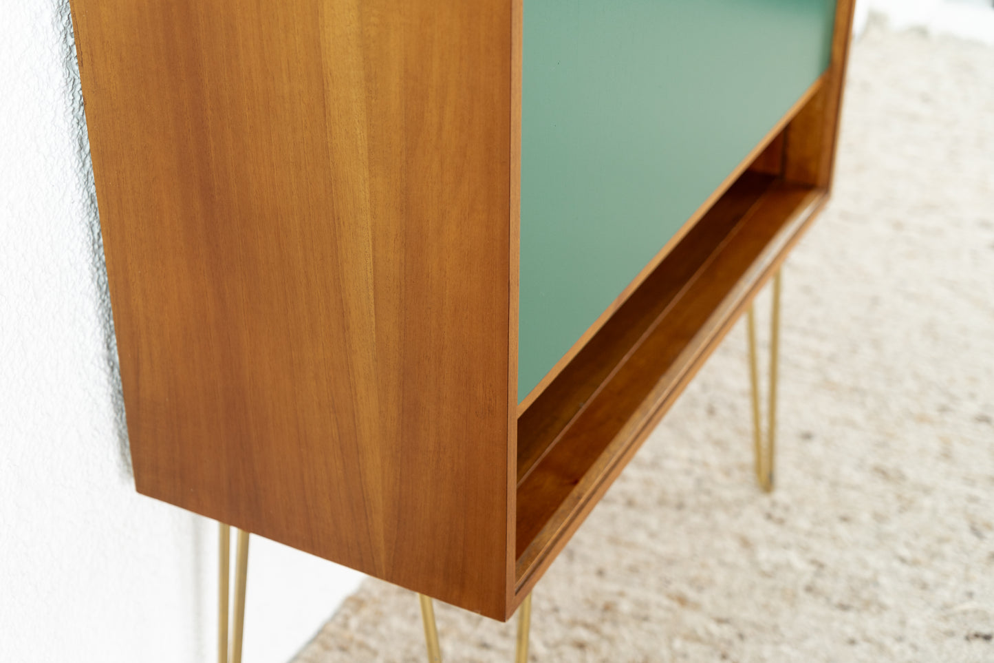 Vintage Kommode Schrank Sekretär Mid Century Holz Nuss Grün