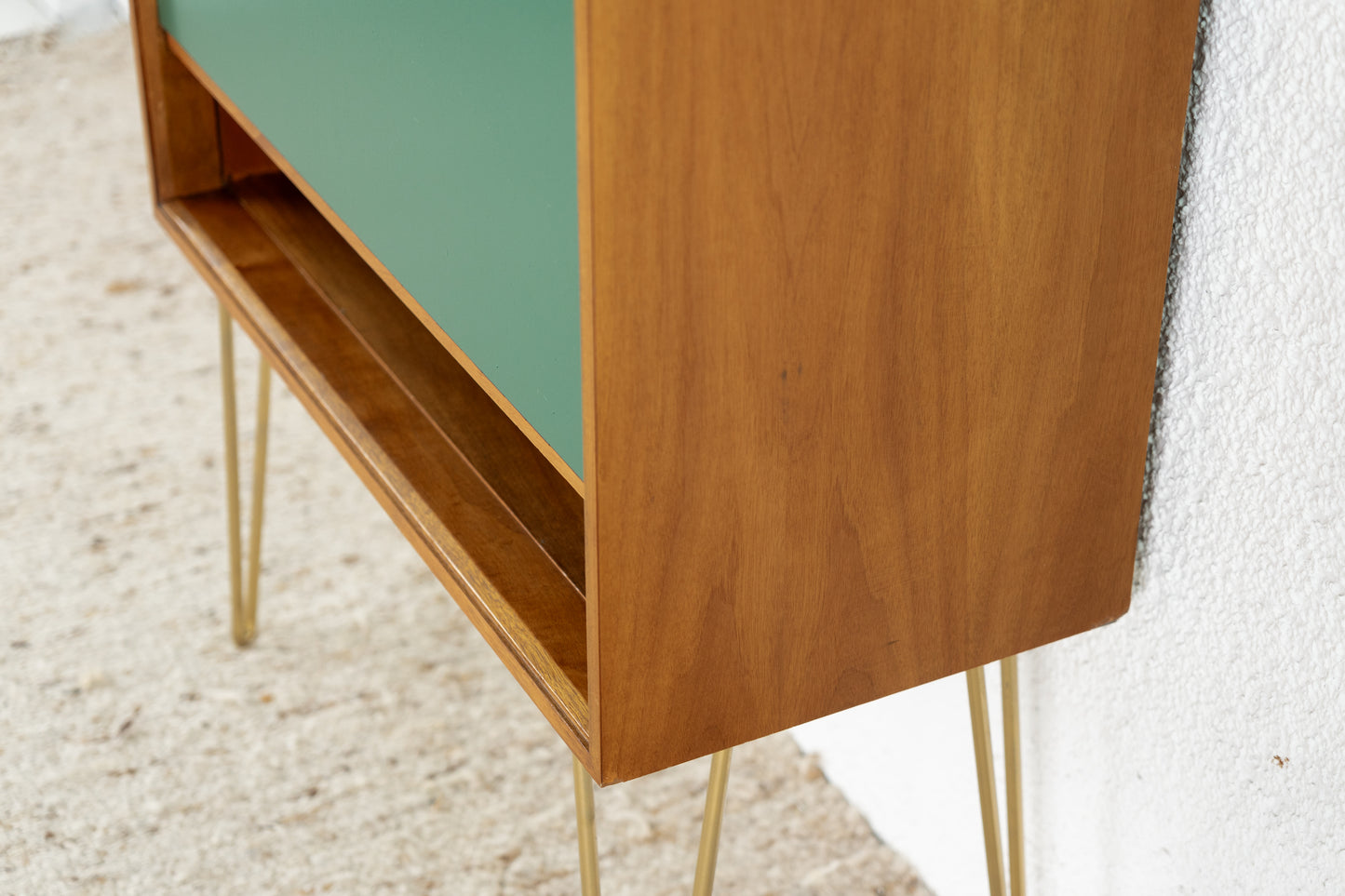 Vintage Kommode Schrank Sekretär Mid Century Holz Nuss Grün