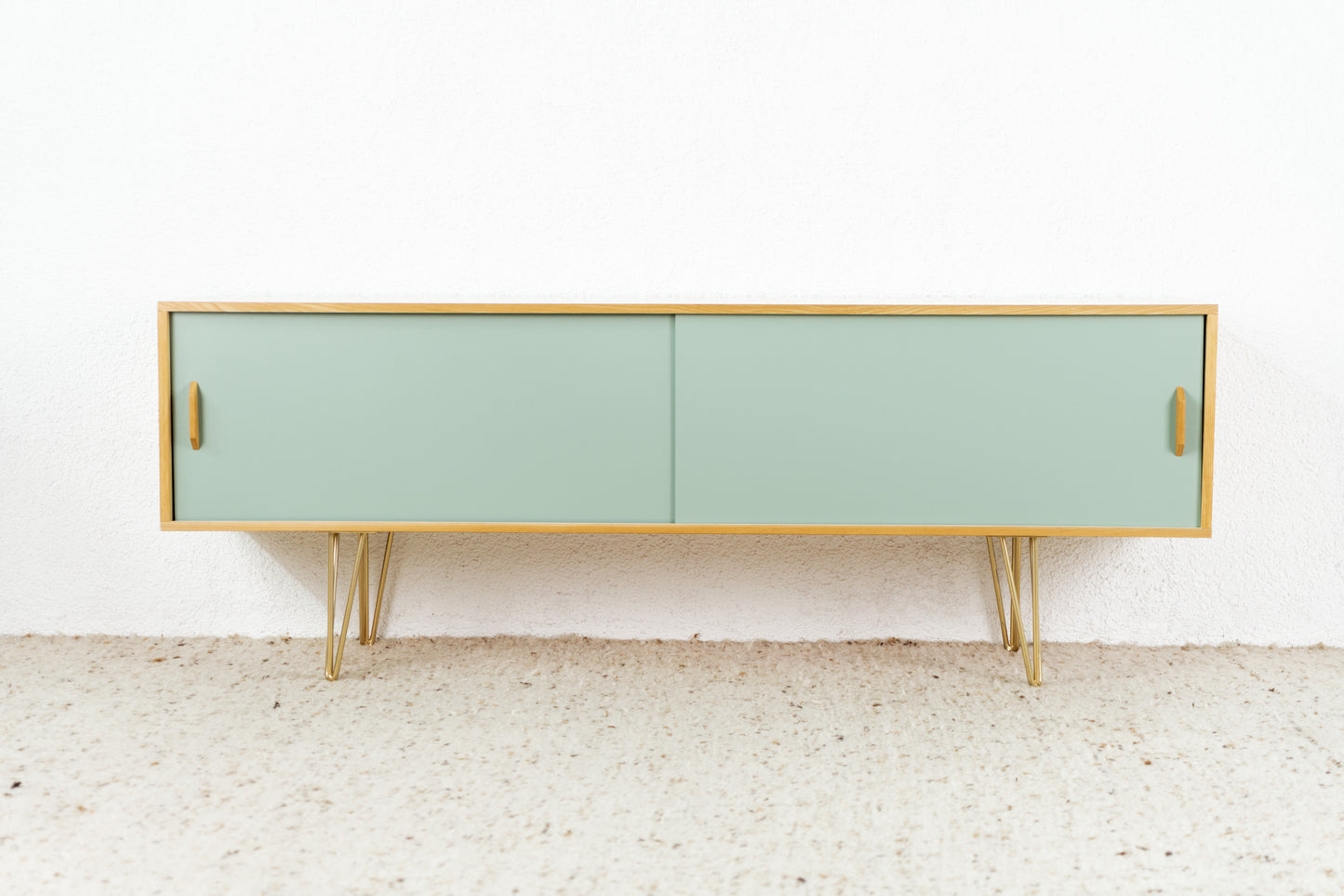 Sideboard Kommode Schiebetüren Vintage Holz Tv Low Board pastell salbei