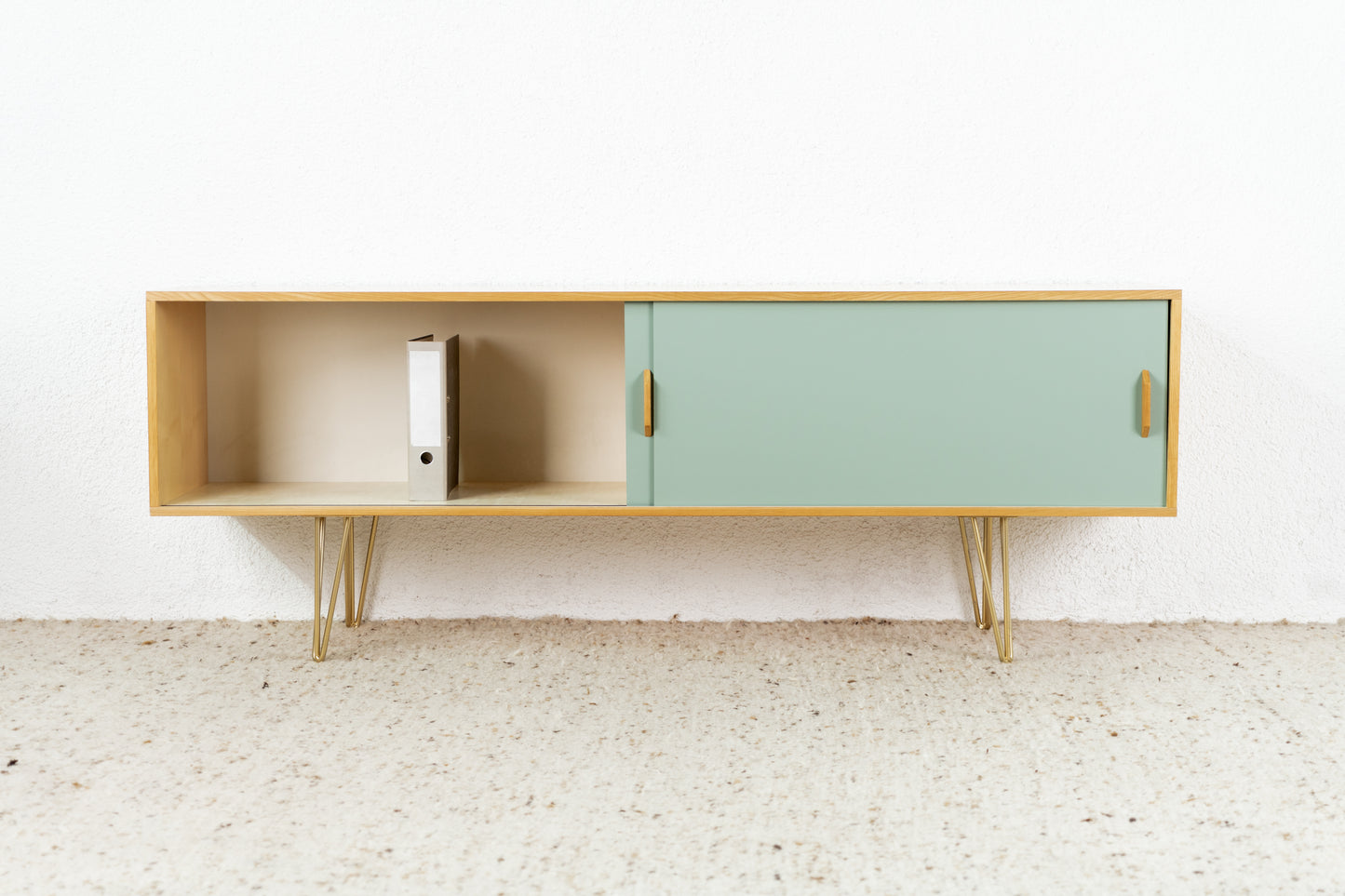 Sideboard Kommode Schiebetüren Vintage Holz Tv Low Board pastell salbei