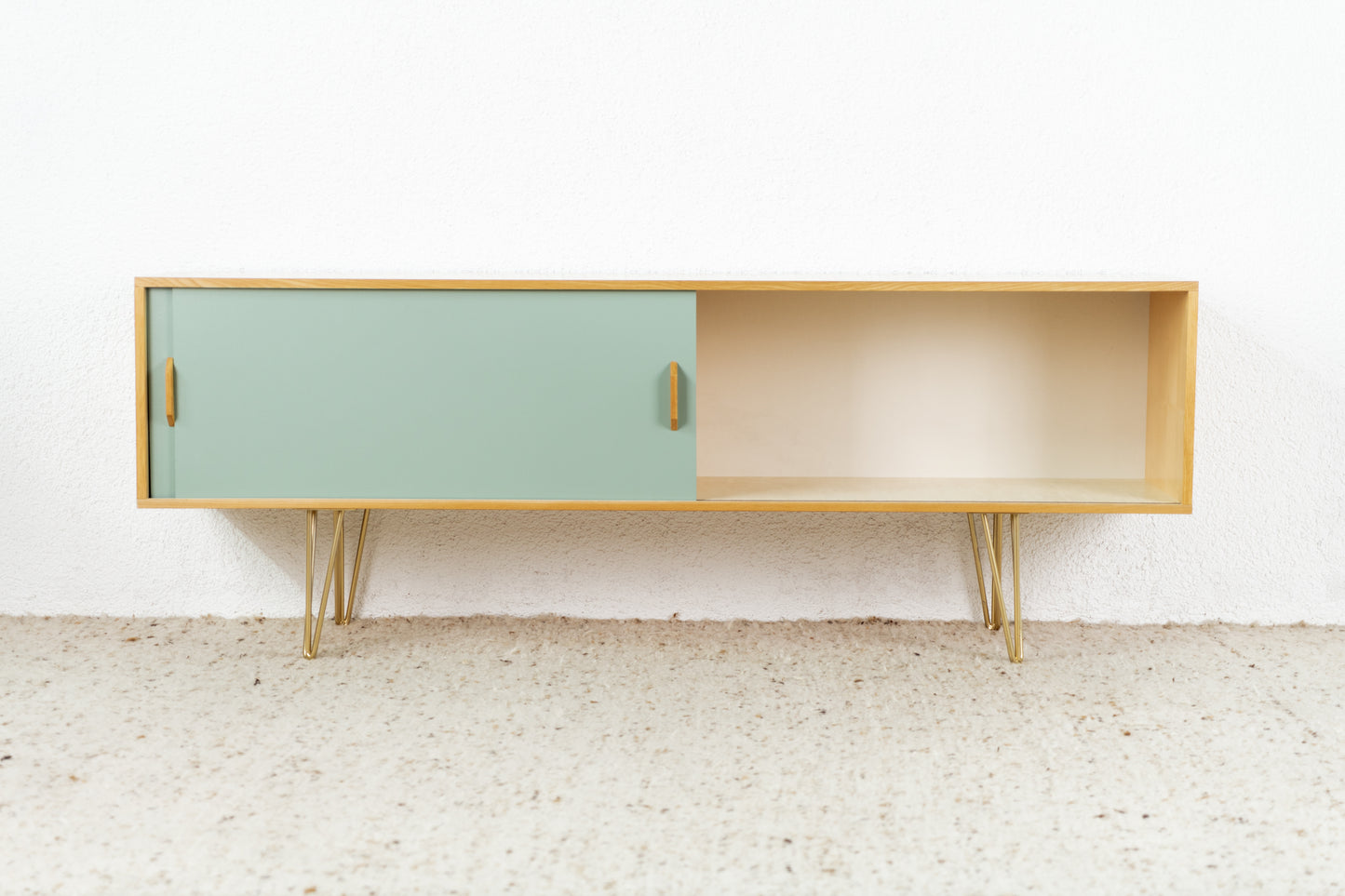 Sideboard Kommode Schiebetüren Vintage Holz Tv Low Board pastell salbei
